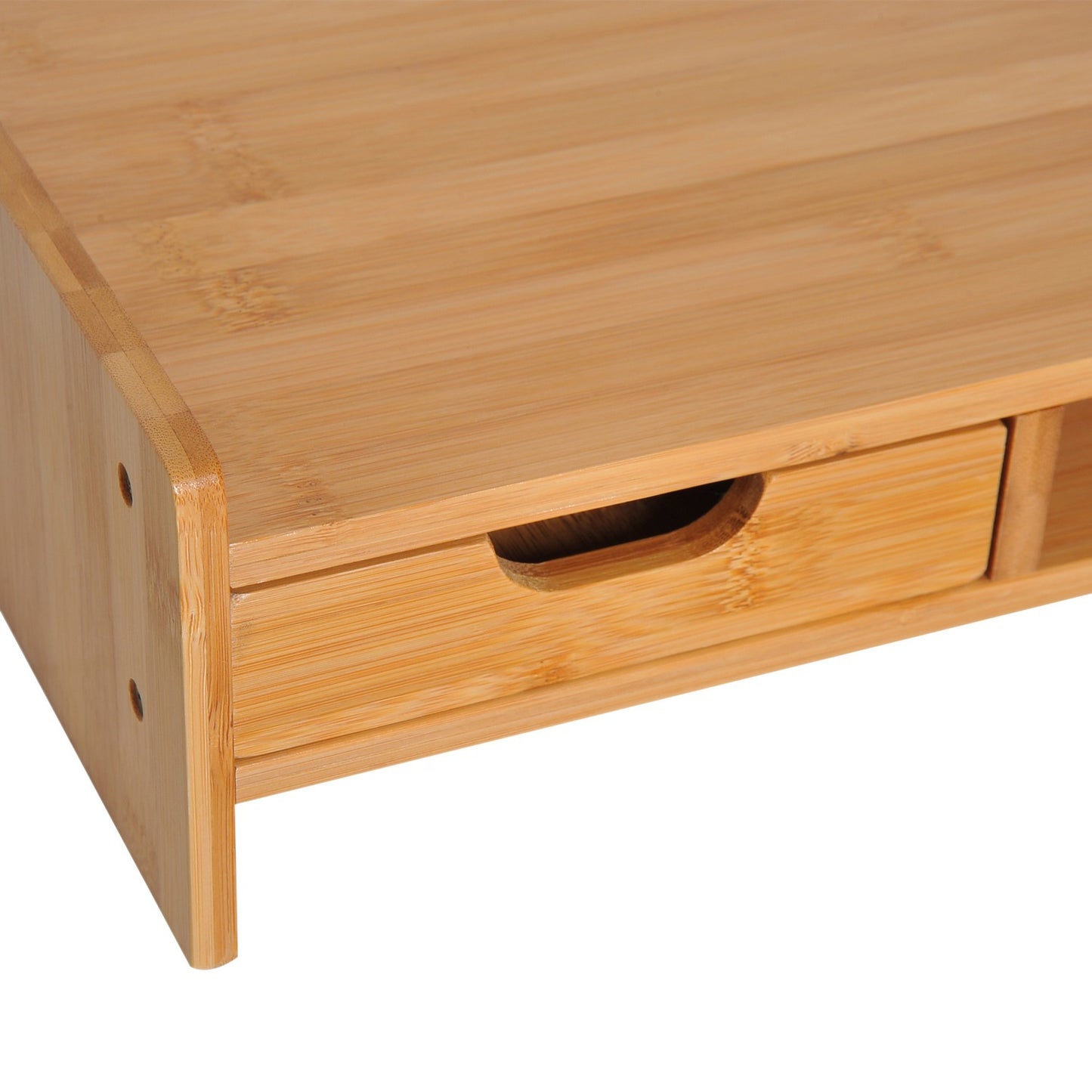 Natural Wood Monitor Stand - Desk Organizer with Drawers
