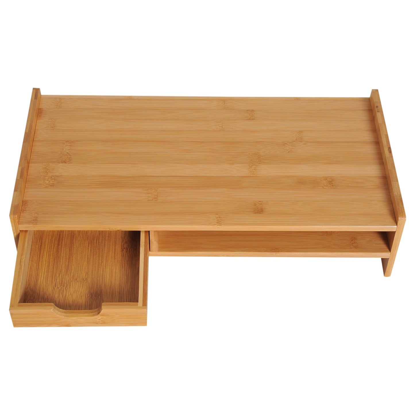 Natural Wood Monitor Stand - Desk Organizer with Drawers