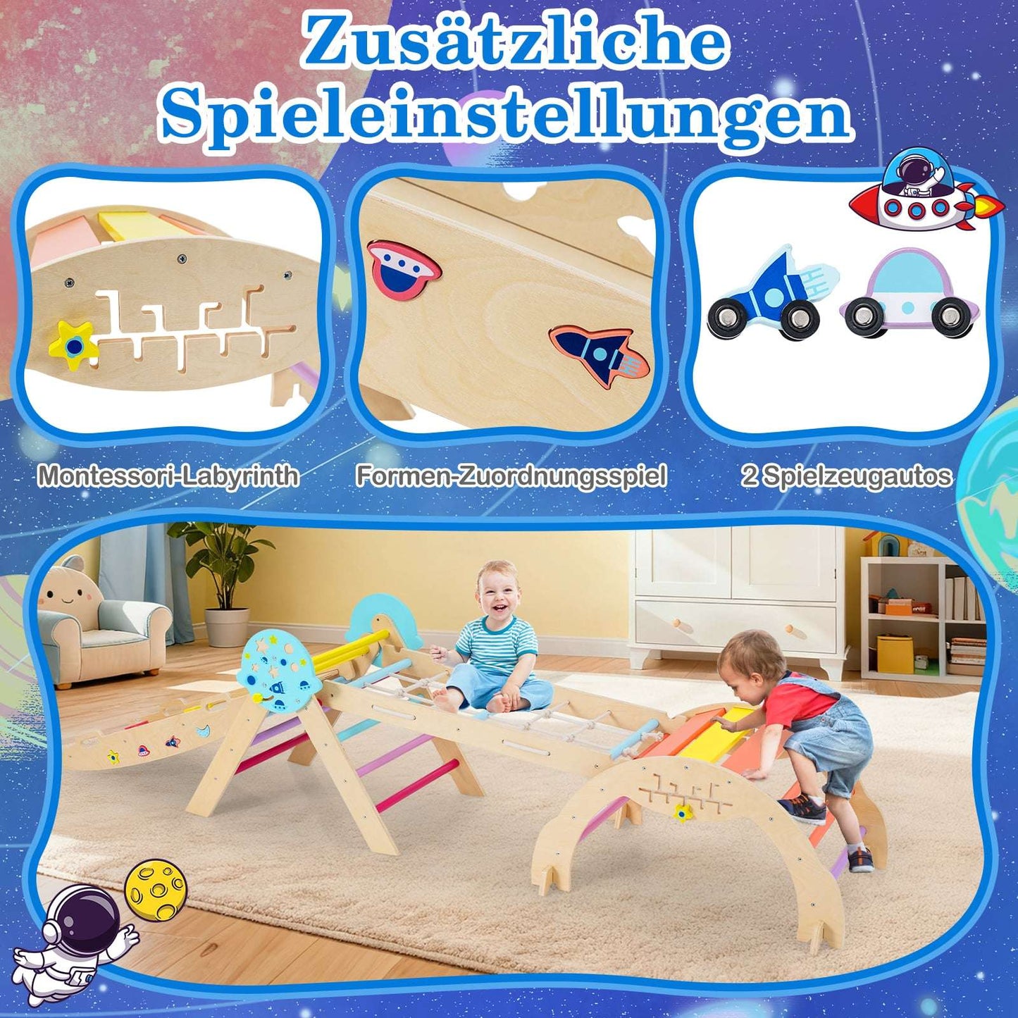 Montessori 9-in-1 Climbing Set with Slide & Ramp