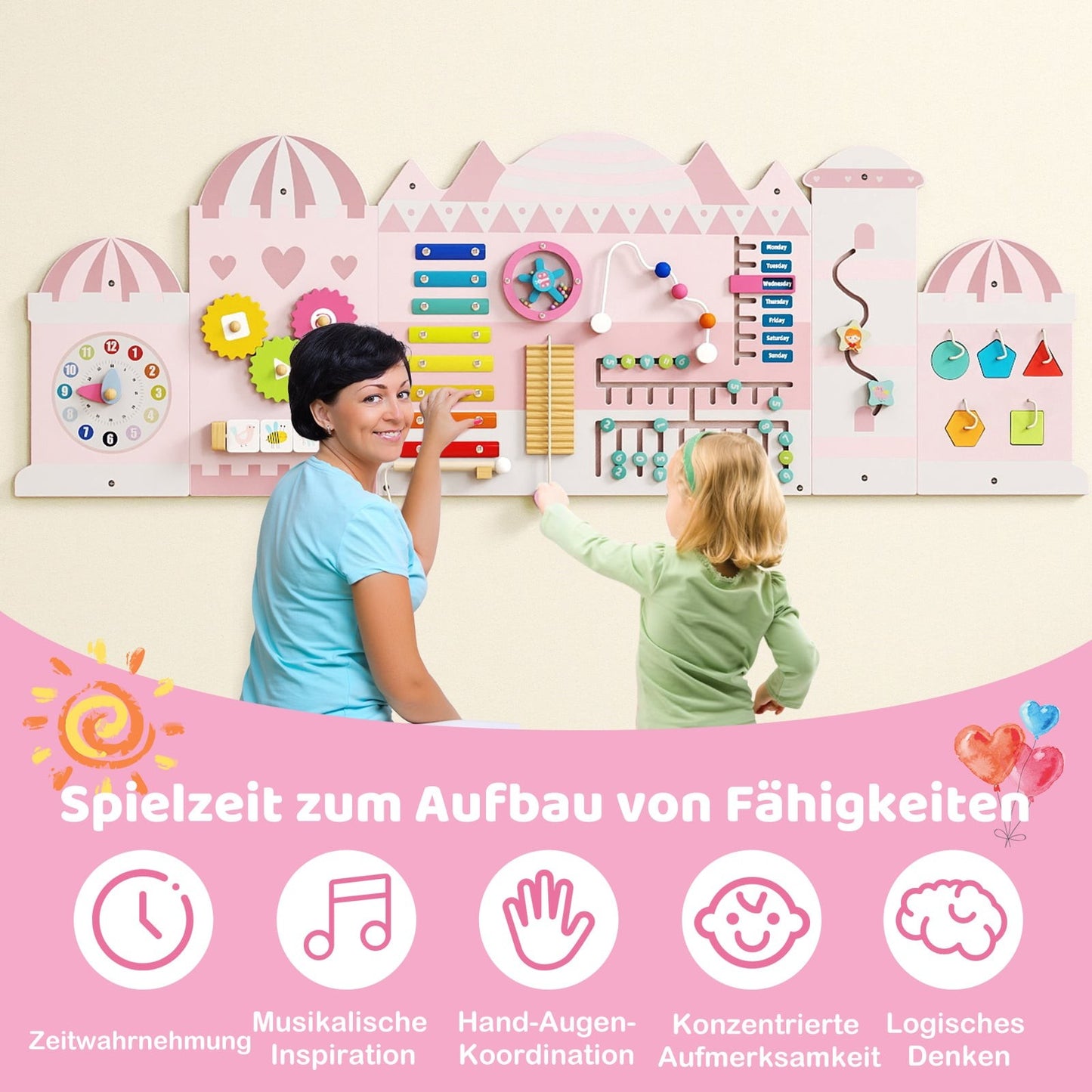 Montessori Activity Wall for Kids, 11-in-1 Wooden Toy