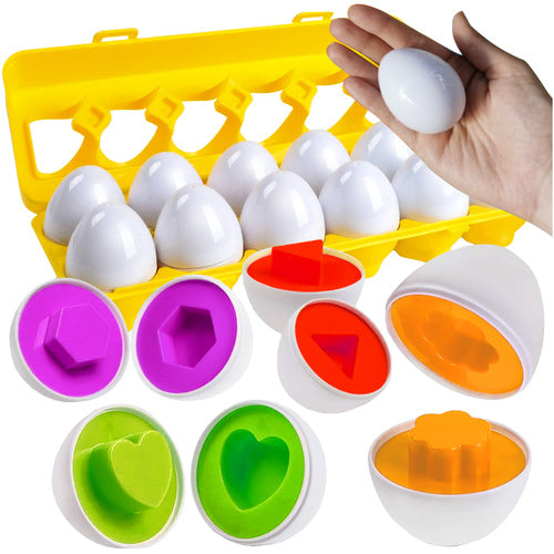 Montessori Egg Puzzle Set, 12 Colorful Shape Matching Eggs