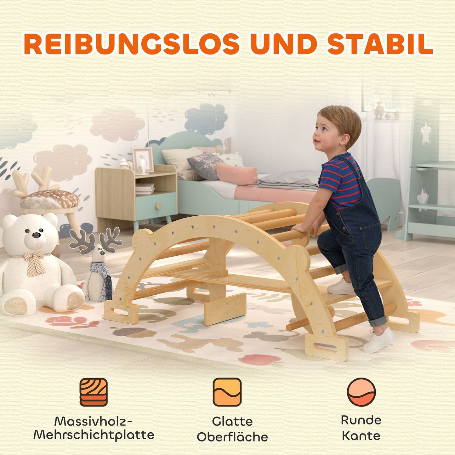 Montessori Indoor Climbing Arch, 2-in-1 Wooden Rocker, 110x52x45 cm