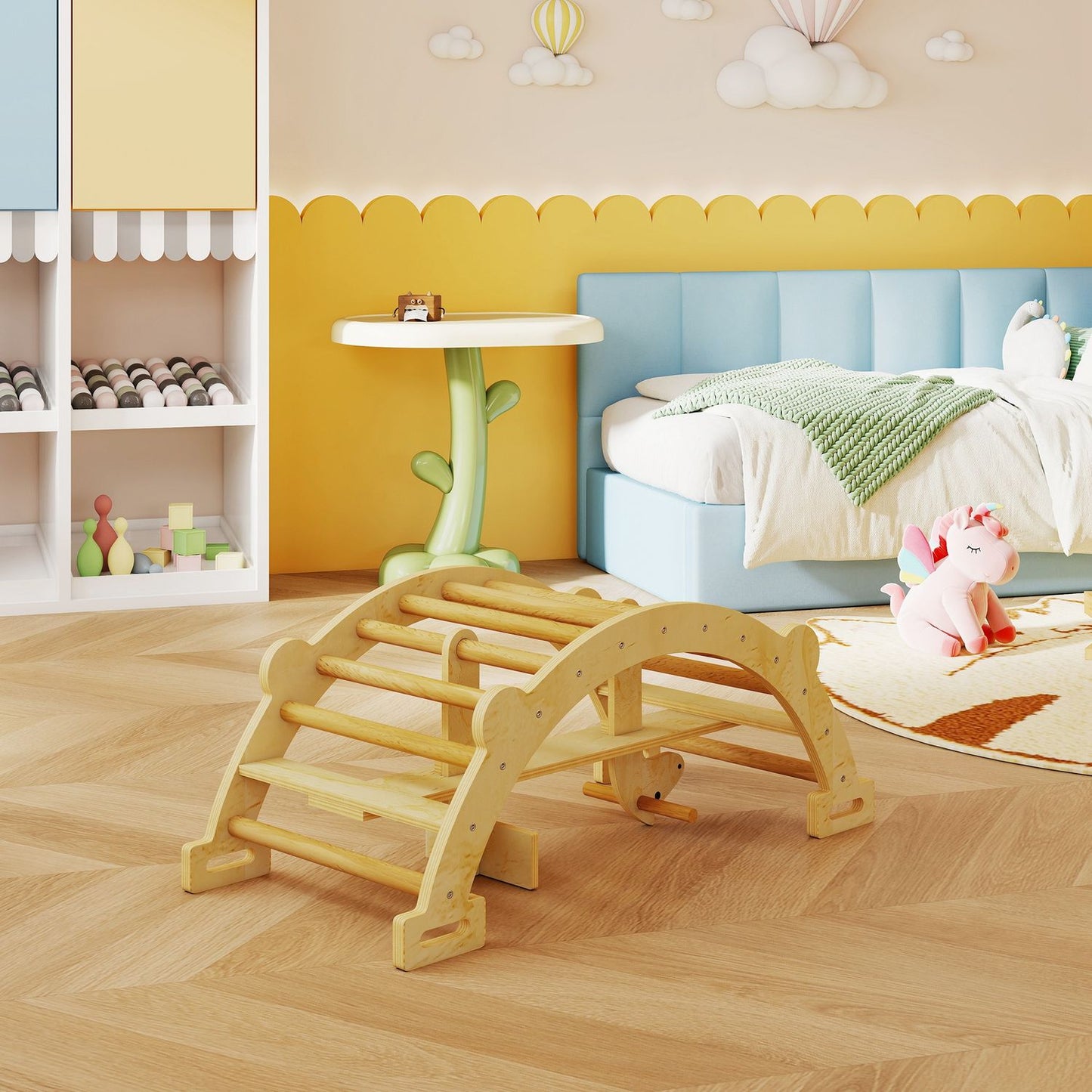 Montessori Indoor Climbing Arch, 2-in-1 Wooden Rocker, 110x52x45 cm