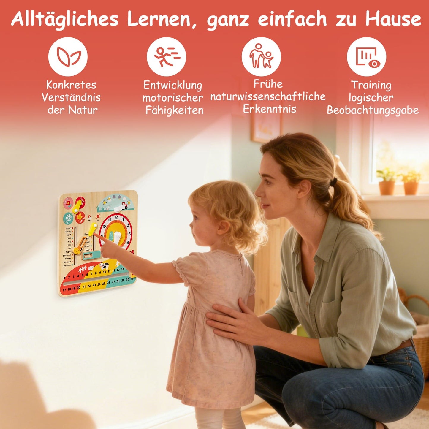 Montessori Lernuhr aus Holz für Kinder ab 3 Jahren