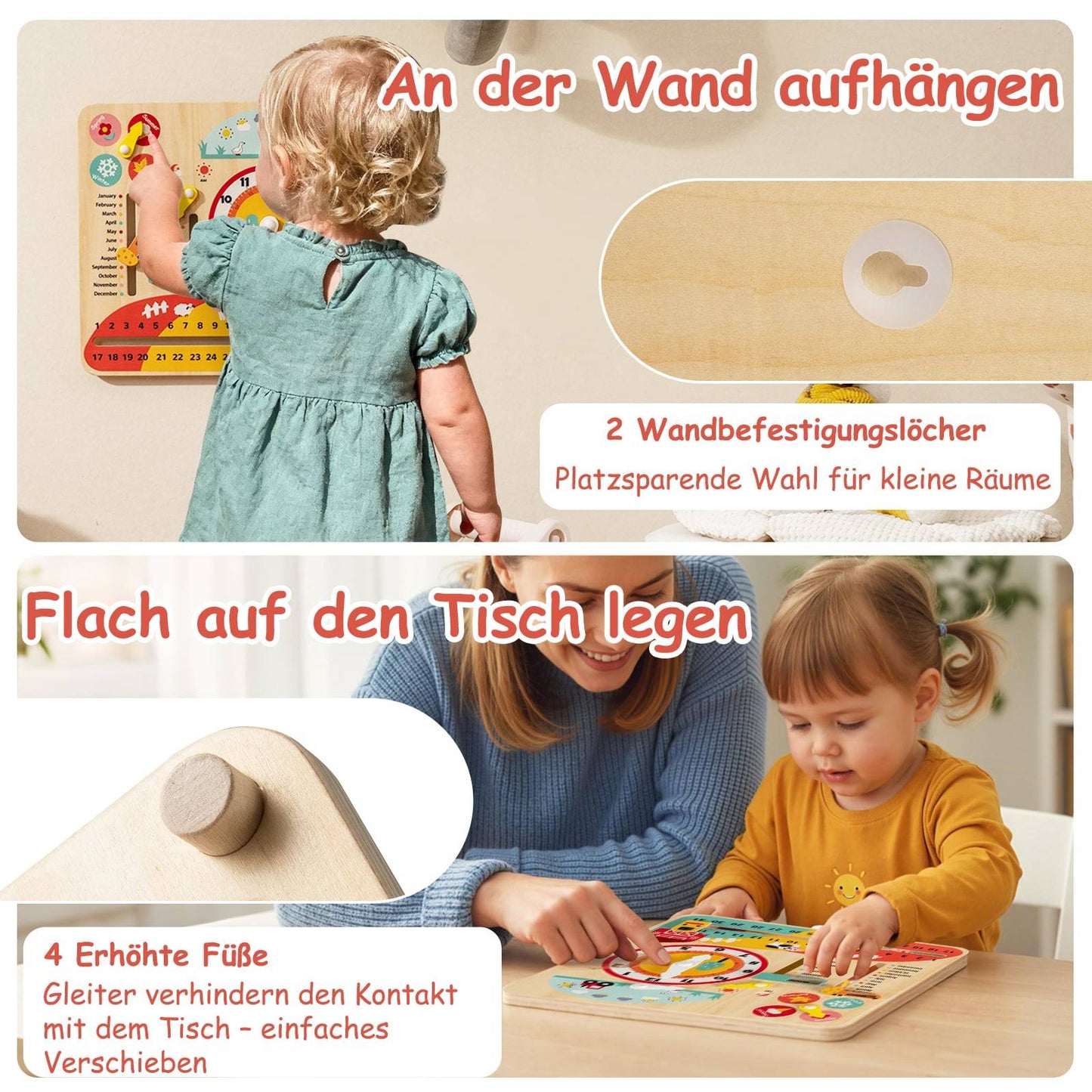 Montessori Lernuhr aus Holz für Kinder ab 3 Jahren