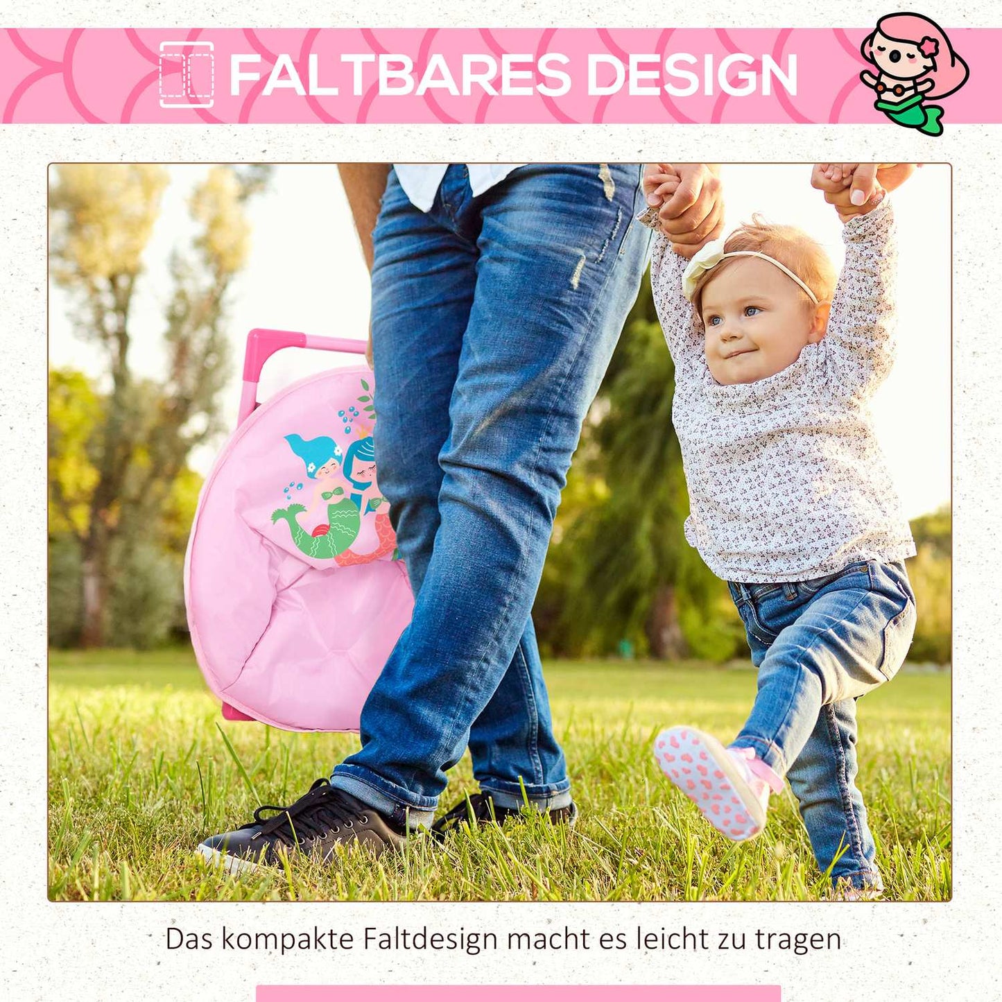 Pink folding camping chair for children, indoor/outdoor, steel