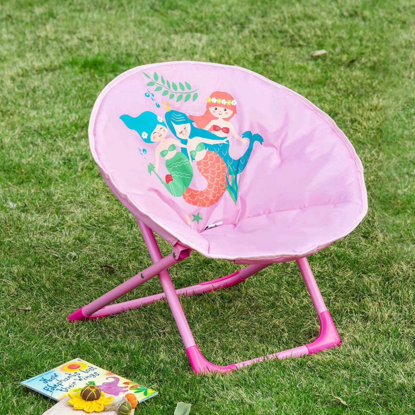 Pink folding camping chair for children, indoor/outdoor, steel