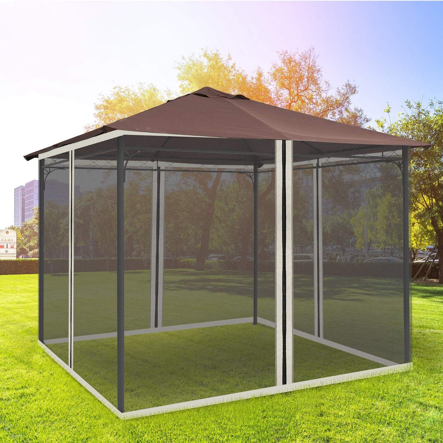 Mosquito Net Gazebo - Black, 3x3m, Zip Nylon Mesh, 4 panels