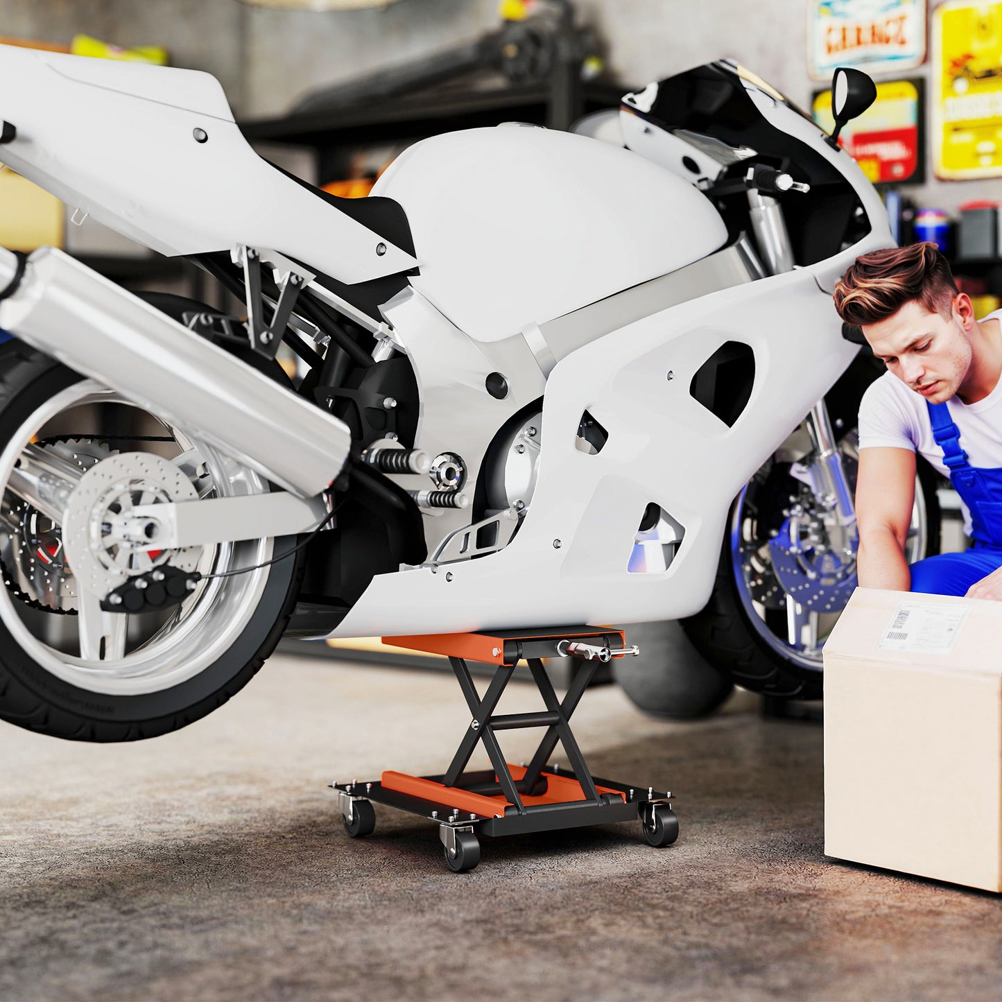 Motorcycle Lift Stand, 500 kg Capacity, Adjustable Height