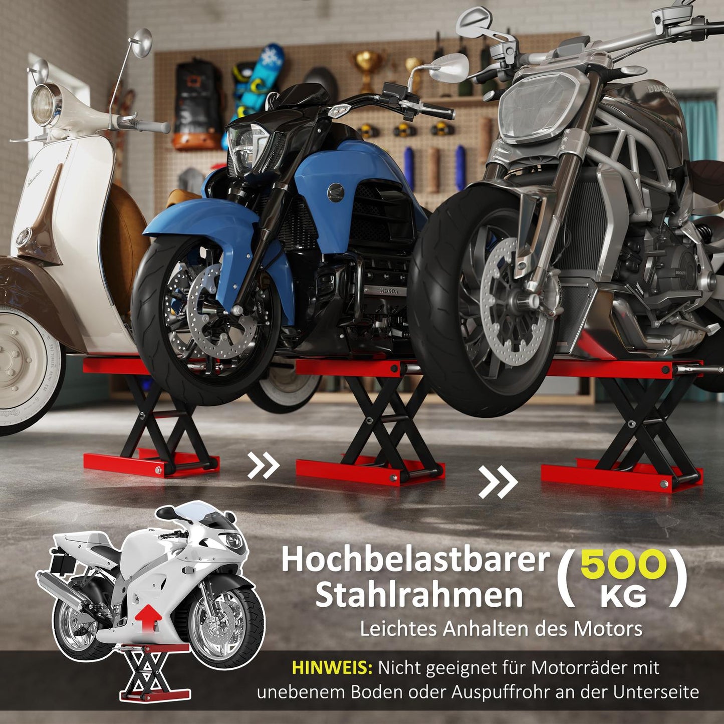 Motorcycle Lift Stand, 500kg Capacity, Steel, Foldable