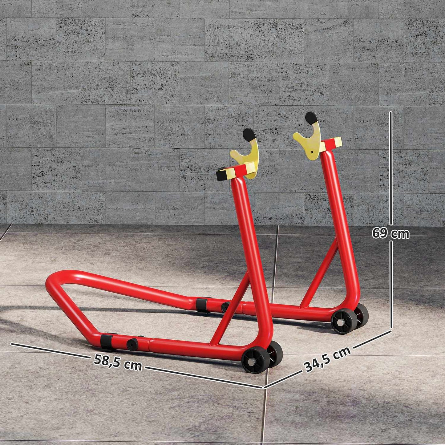 Motorcycle Stand Front/Rear, 544 kg Capacity, Steel, Red