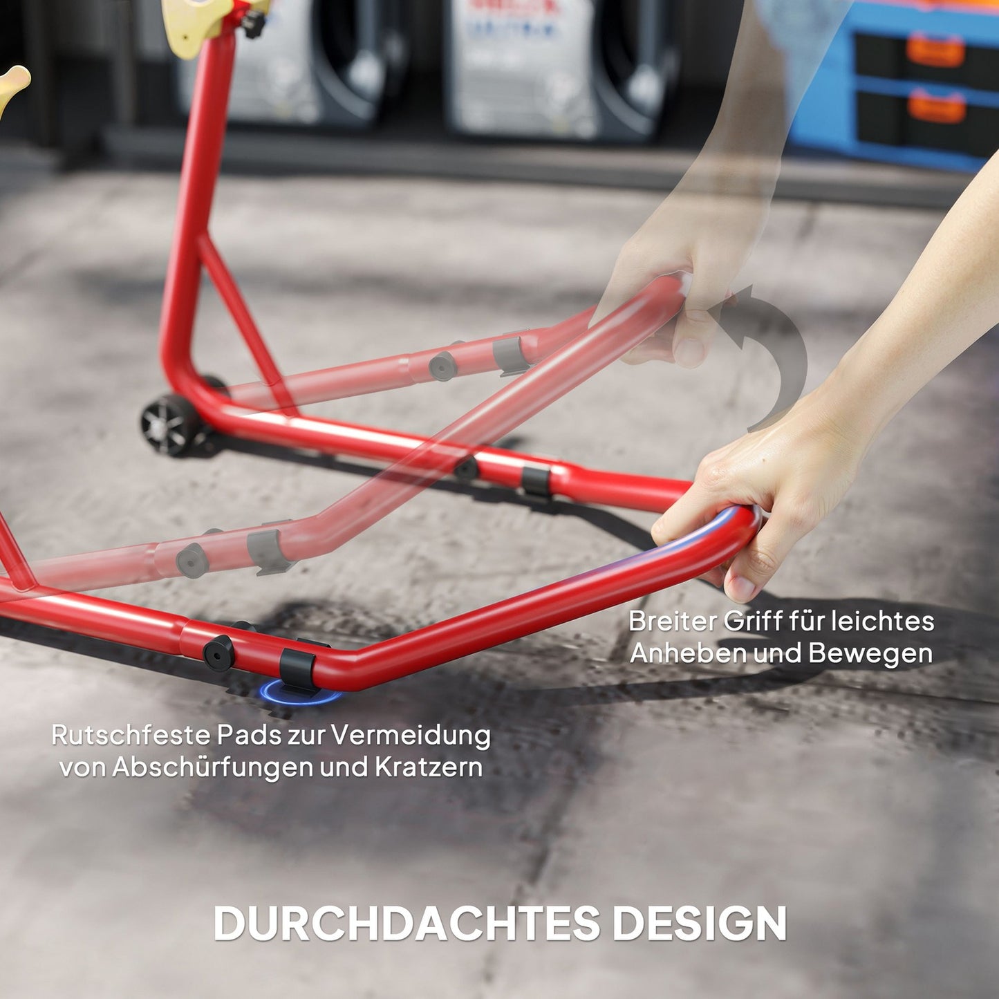 Motorcycle Stand Front/Rear, 544 kg Capacity, Steel, Red