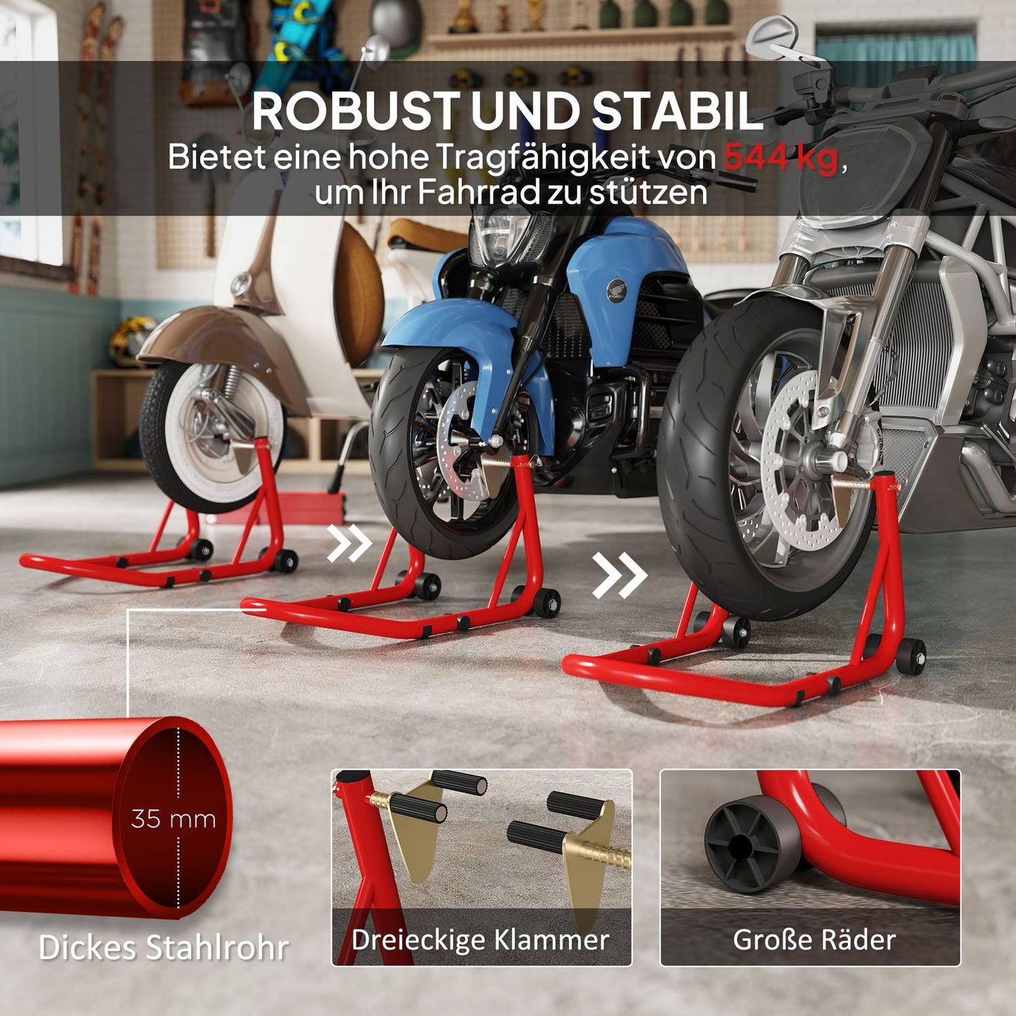 Motorcycle Stand Set, Front/Rear, Steel, 544 kg Capacity