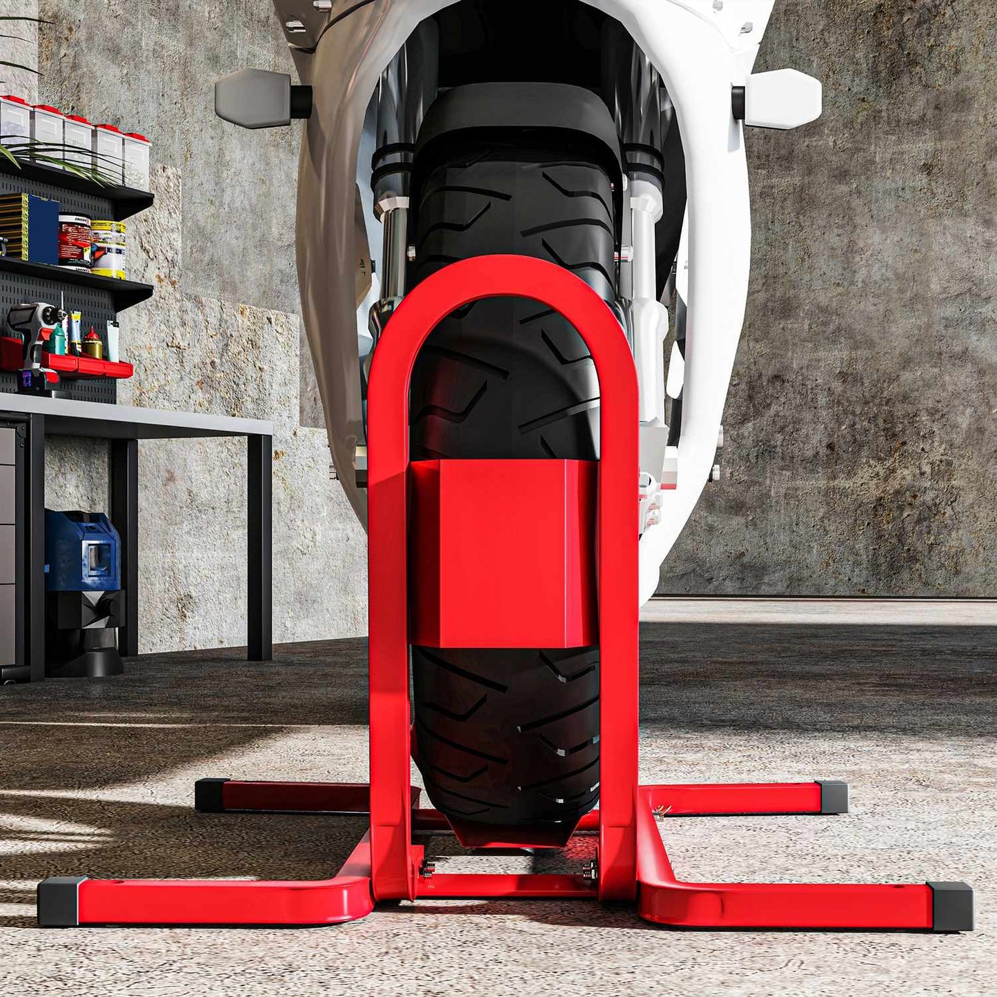 Motorcycle Stand for 17-21 Inch Wheels, Metal, Red