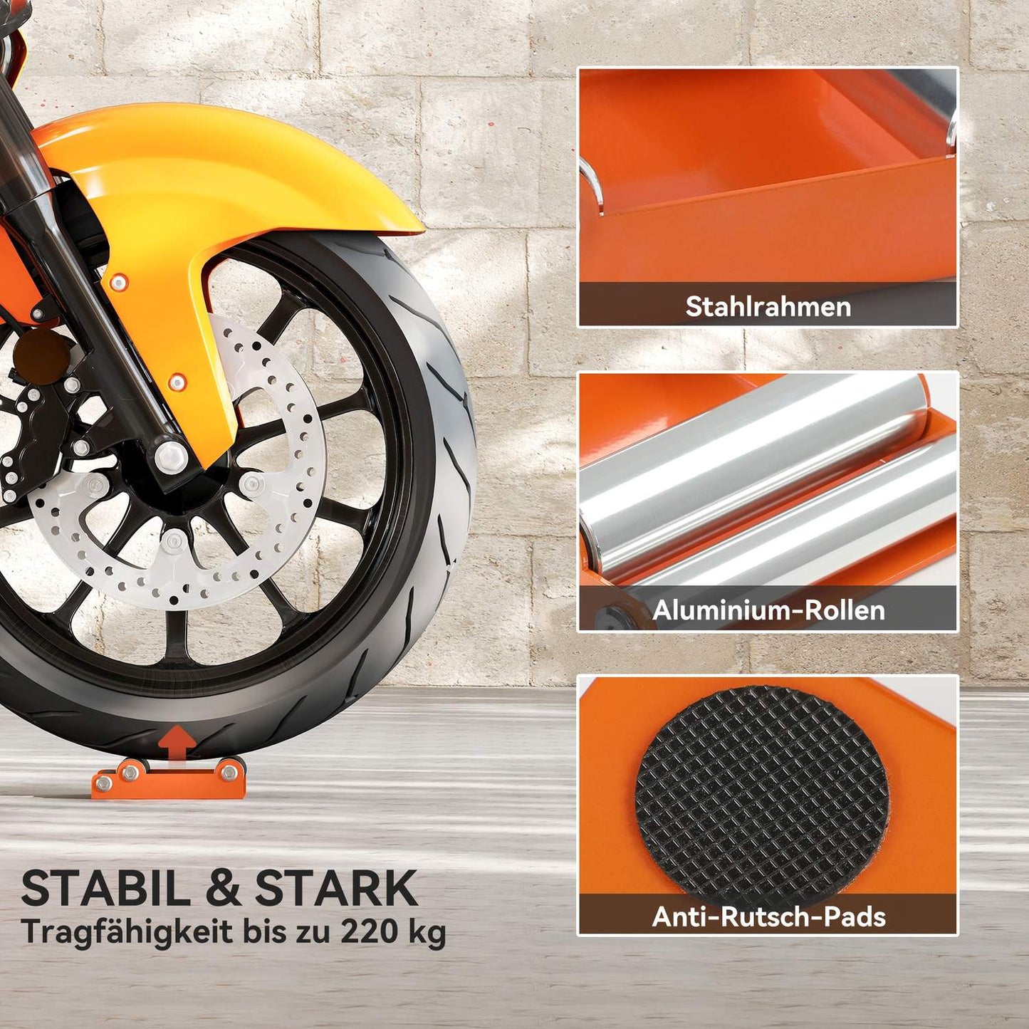 Motorcycle Wheel Cleaning Stand, Fits Tires <180 mm, 220 kg Capacity