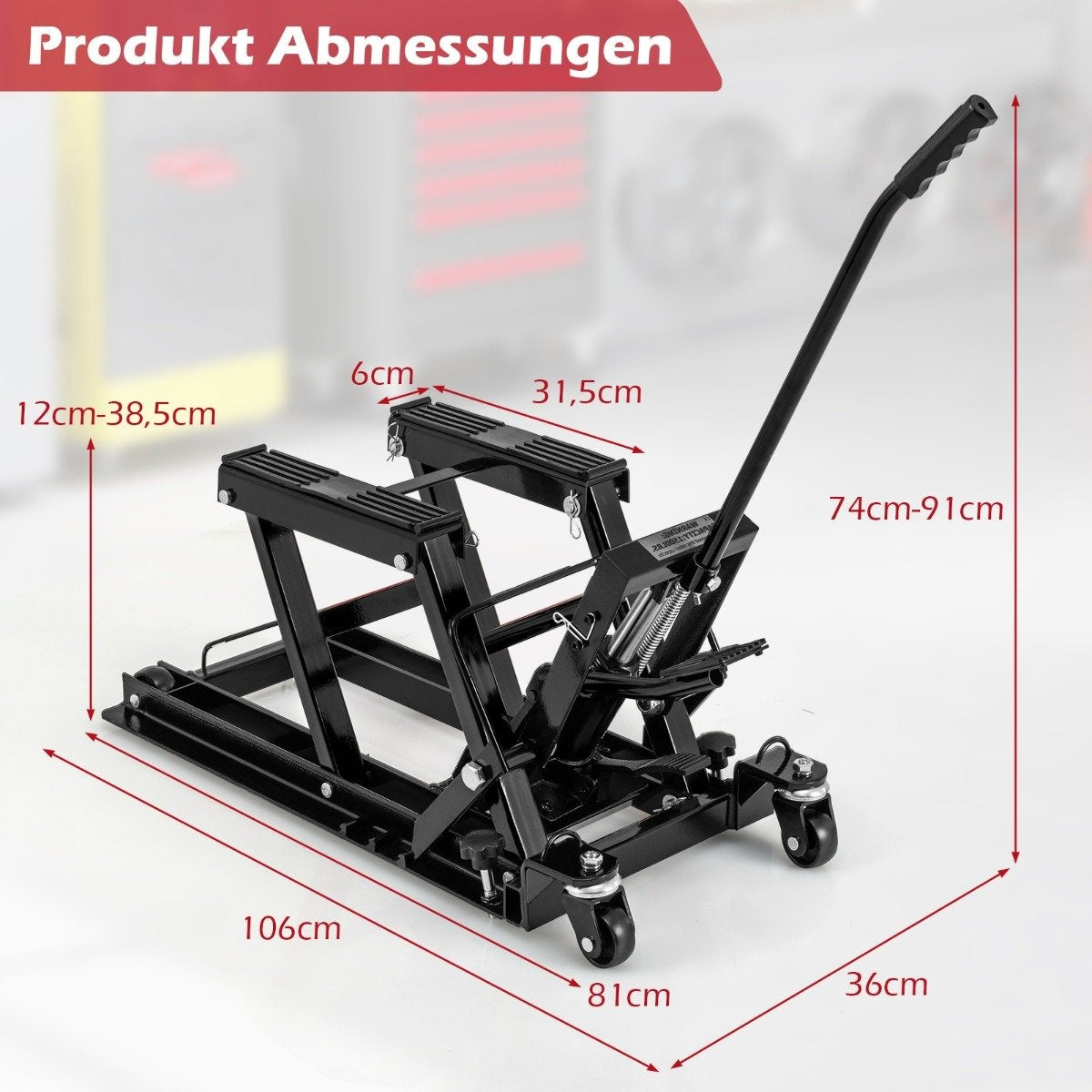 Motorcycle lift up to 680kg 3-stage height-adjustable hydraulic motorcycle lifter black