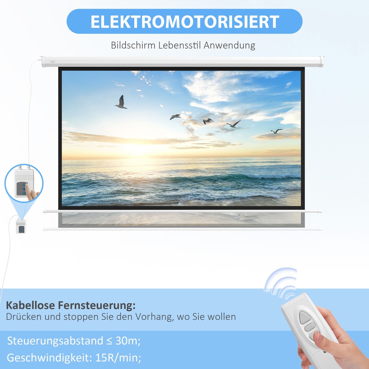 Motorized 84"" Projector Screen, 16:9, Remote Control