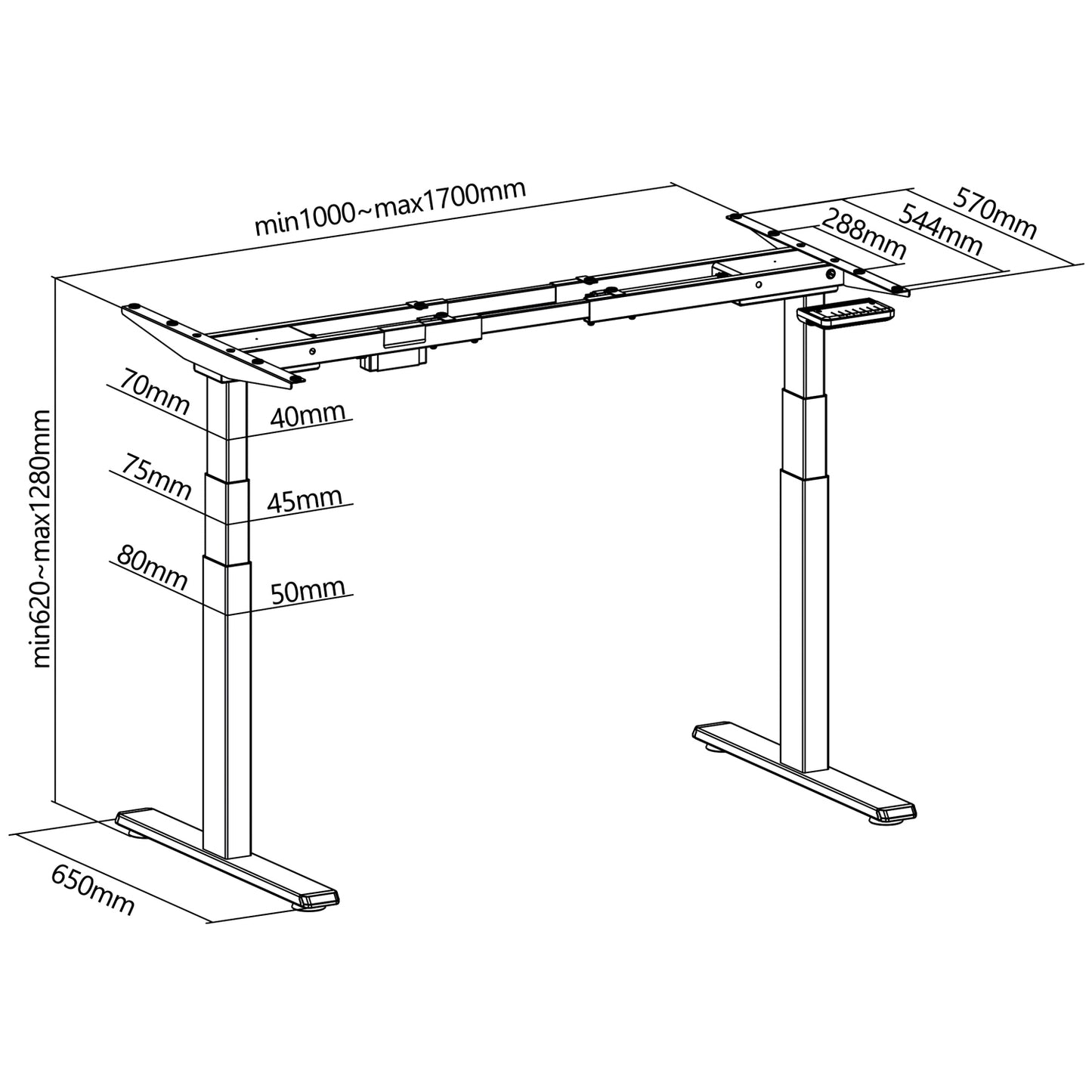 Motorized Height-Adjustable Desk Frame, Black, Dual Motors