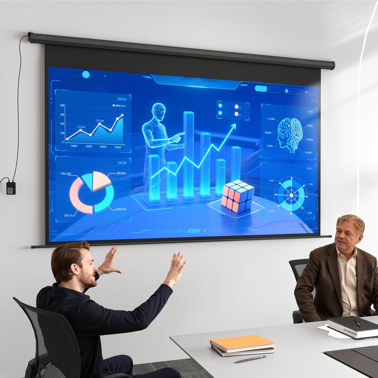Motorized Projector Screen, 16:9, Remote, 266x149 cm, Black