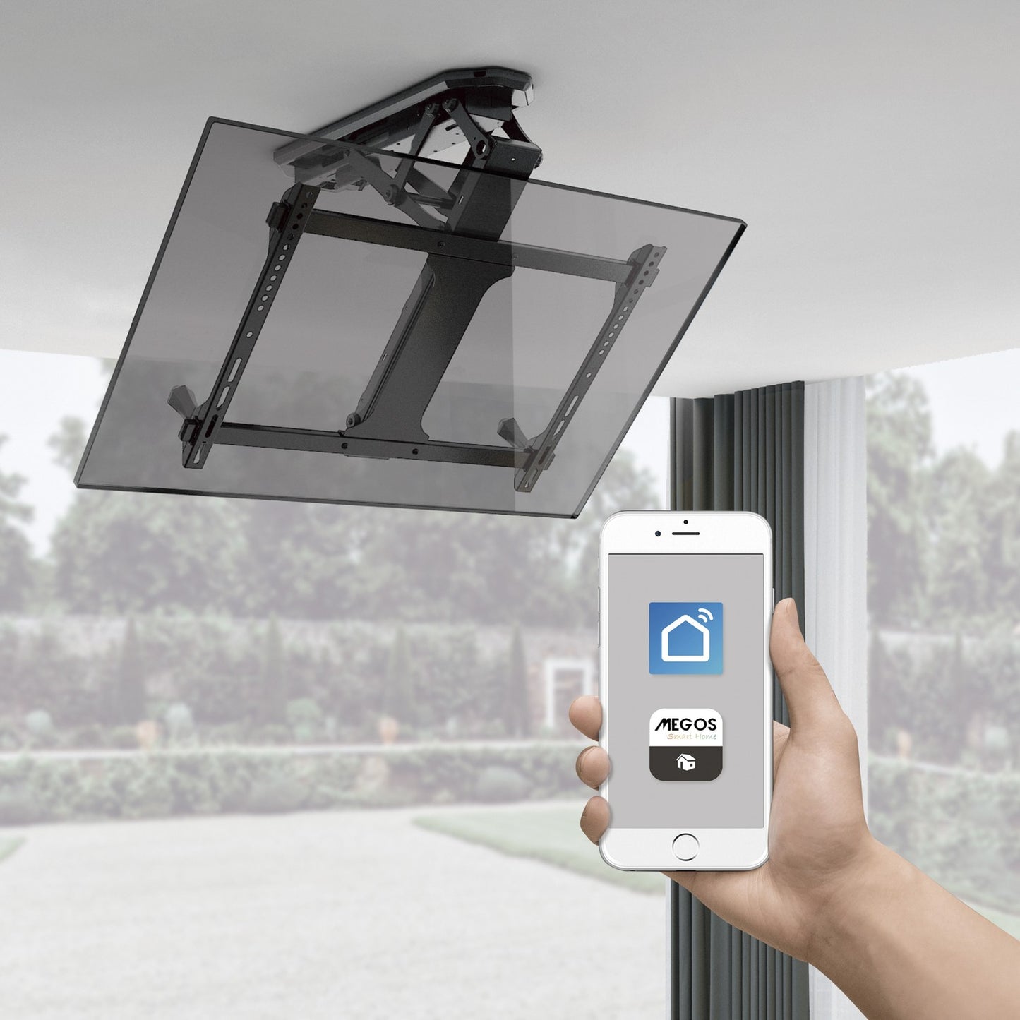 Motorized flip-down ceiling mount TV 32-70" Tuya