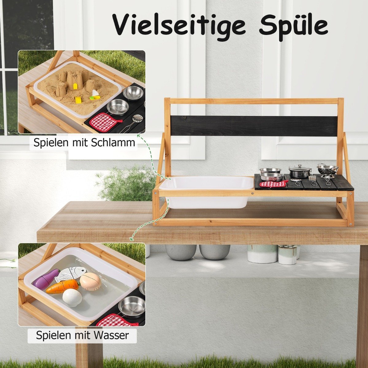Mud kitchen children's outdoor children's kitchen fir wood with accessories natural 81 x 36 x 49 cm