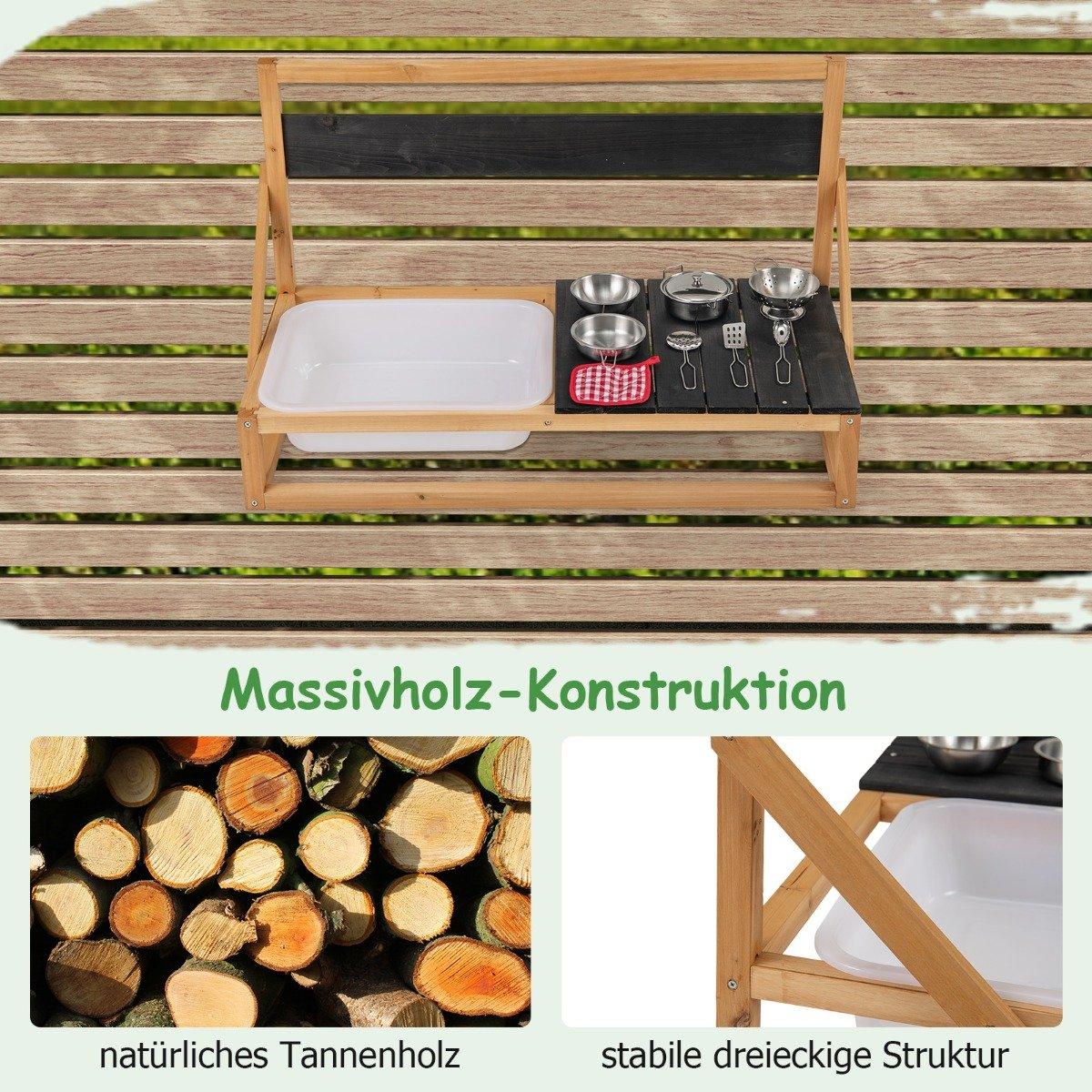 Mud kitchen children's outdoor children's kitchen fir wood with accessories natural 81 x 36 x 49 cm