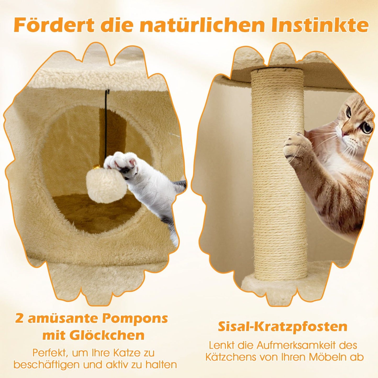 Multi-Level Cat Tree with Cave and Scratching Posts, Beige