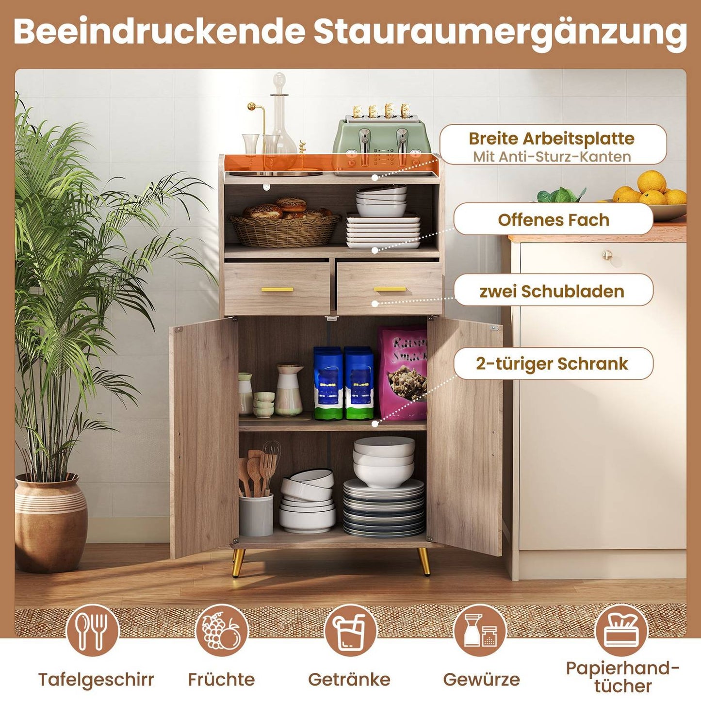 Multi-Purpose Cabinet with Adjustable Shelf and Drawers