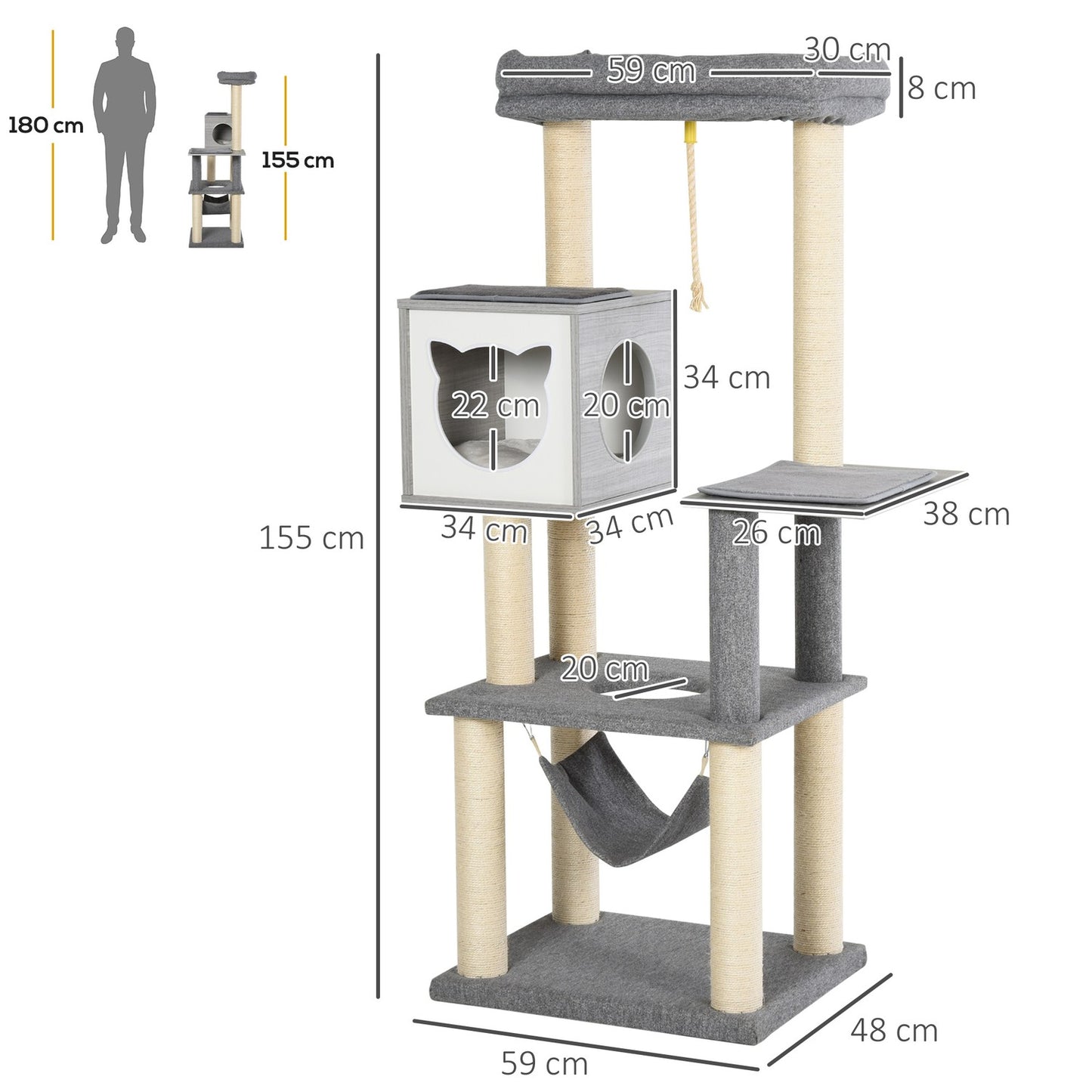 Cat scratching post with hammock - Multi-level activity tree