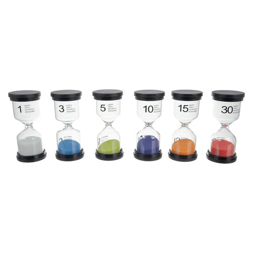 Multicolor Hourglass Set, 6 Pieces, 1-30 Min Timers