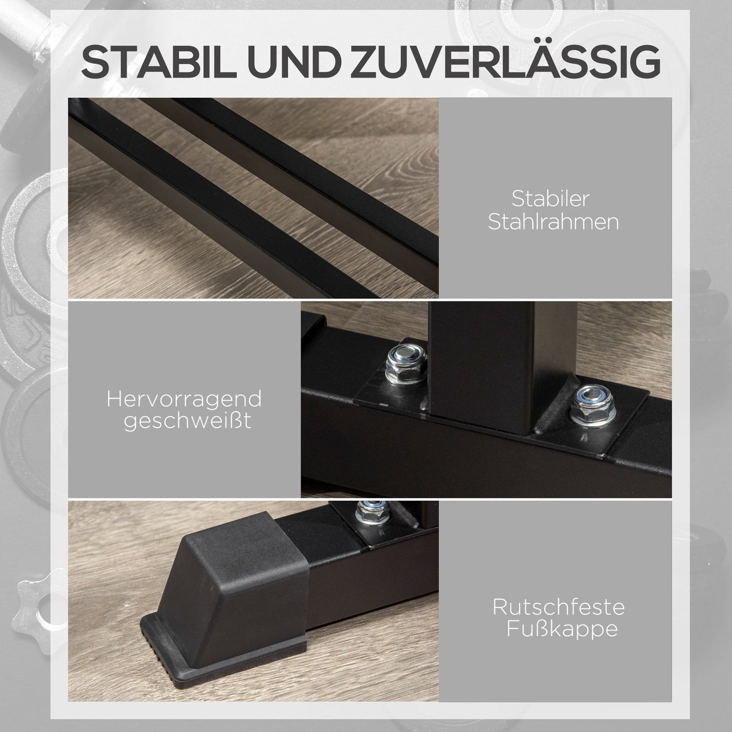 Multifunctional weight bench - 150 kg capacity, black metal