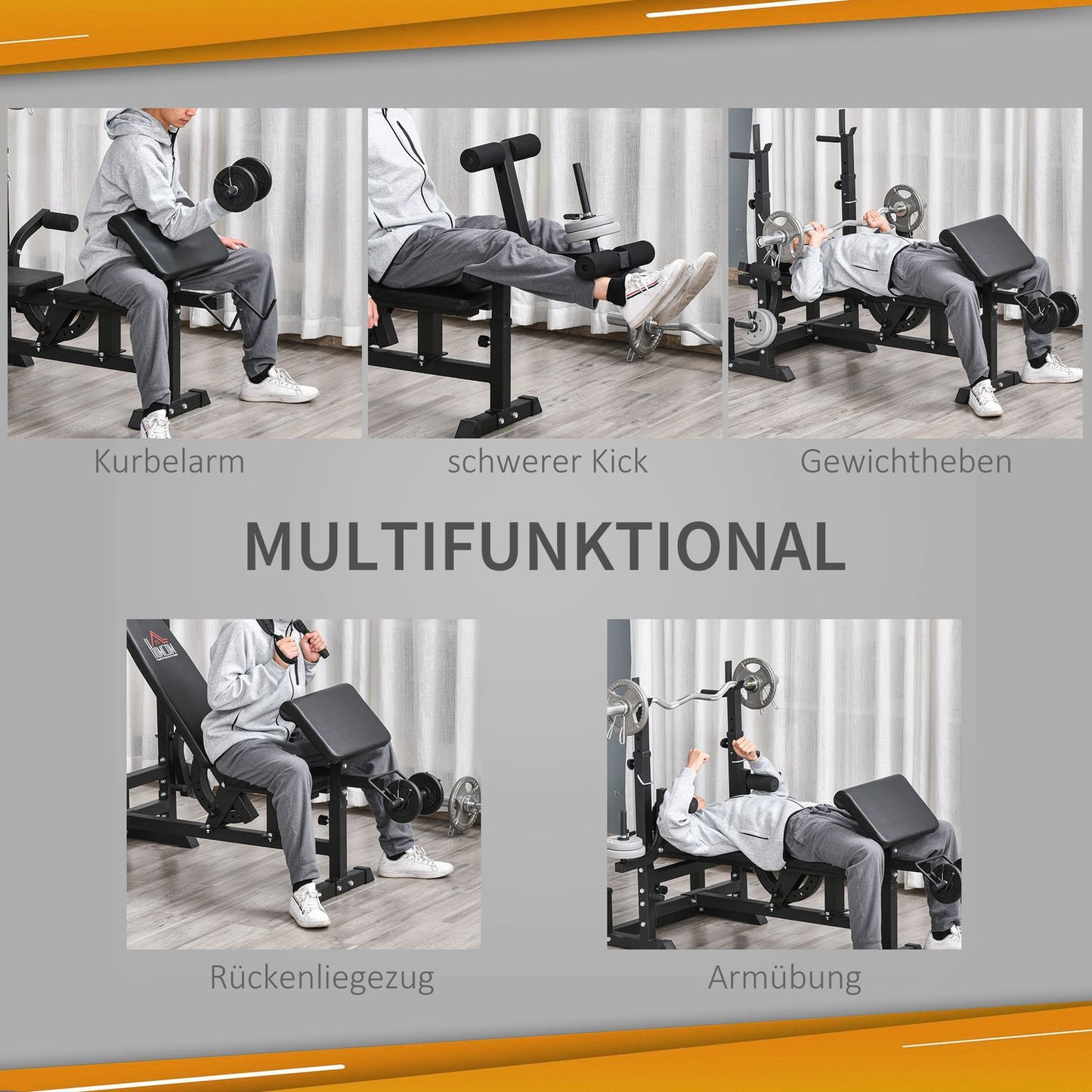Adjustable weight bench - barbell rack, steel frame, multigym