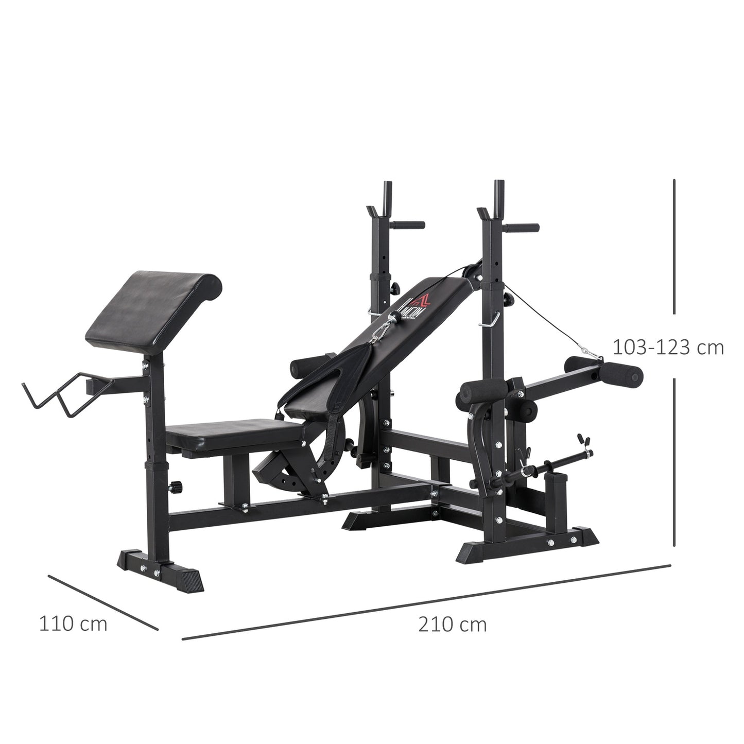 Adjustable weight bench - barbell rack, steel frame, multigym