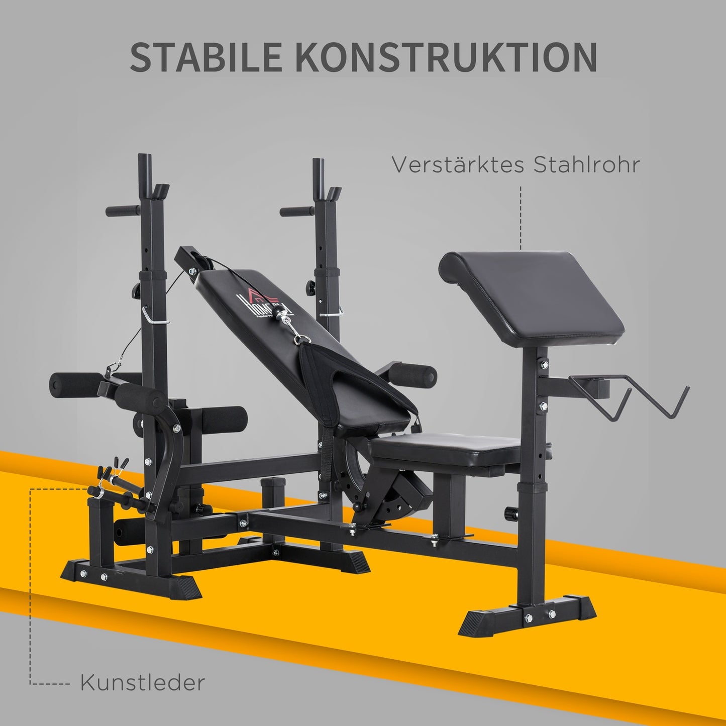 Adjustable weight bench - barbell rack, steel frame, multigym