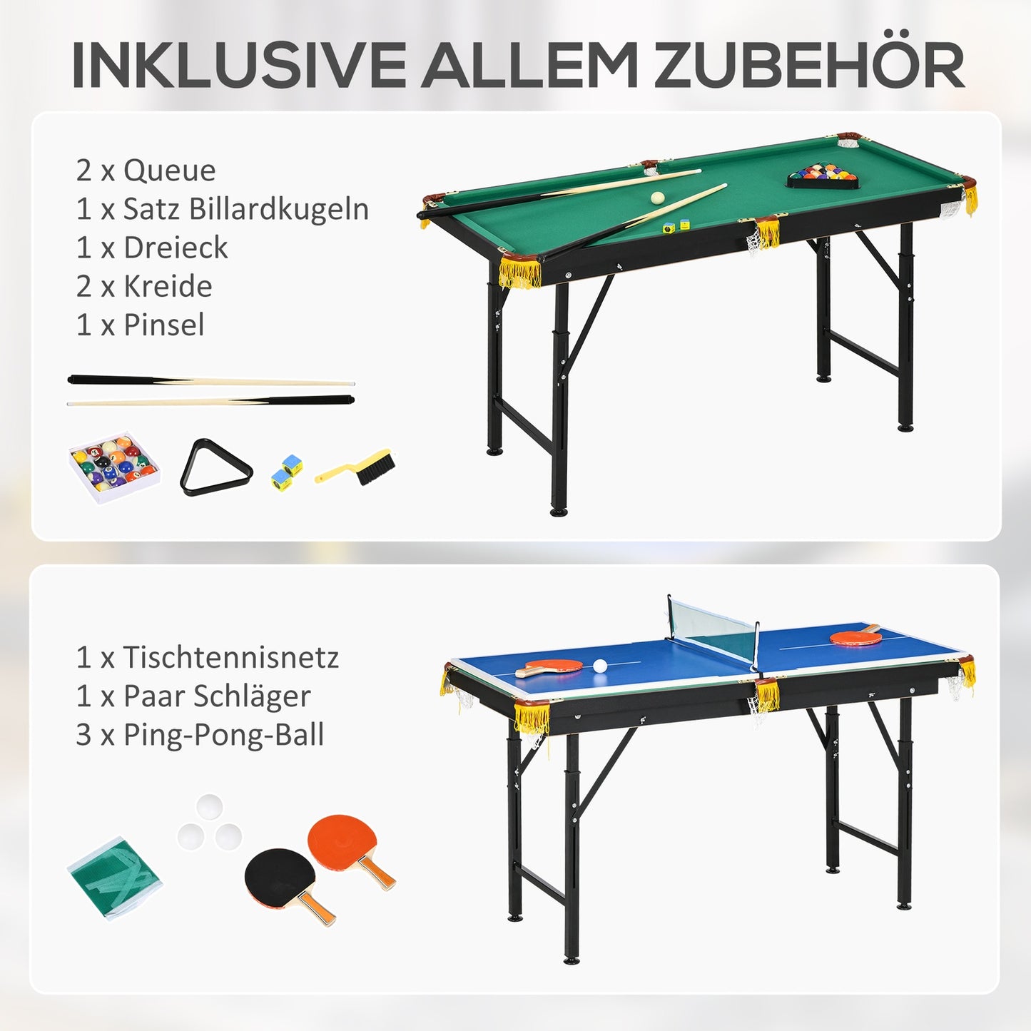 2-in-1 game table - pool and table tennis, adjustable height