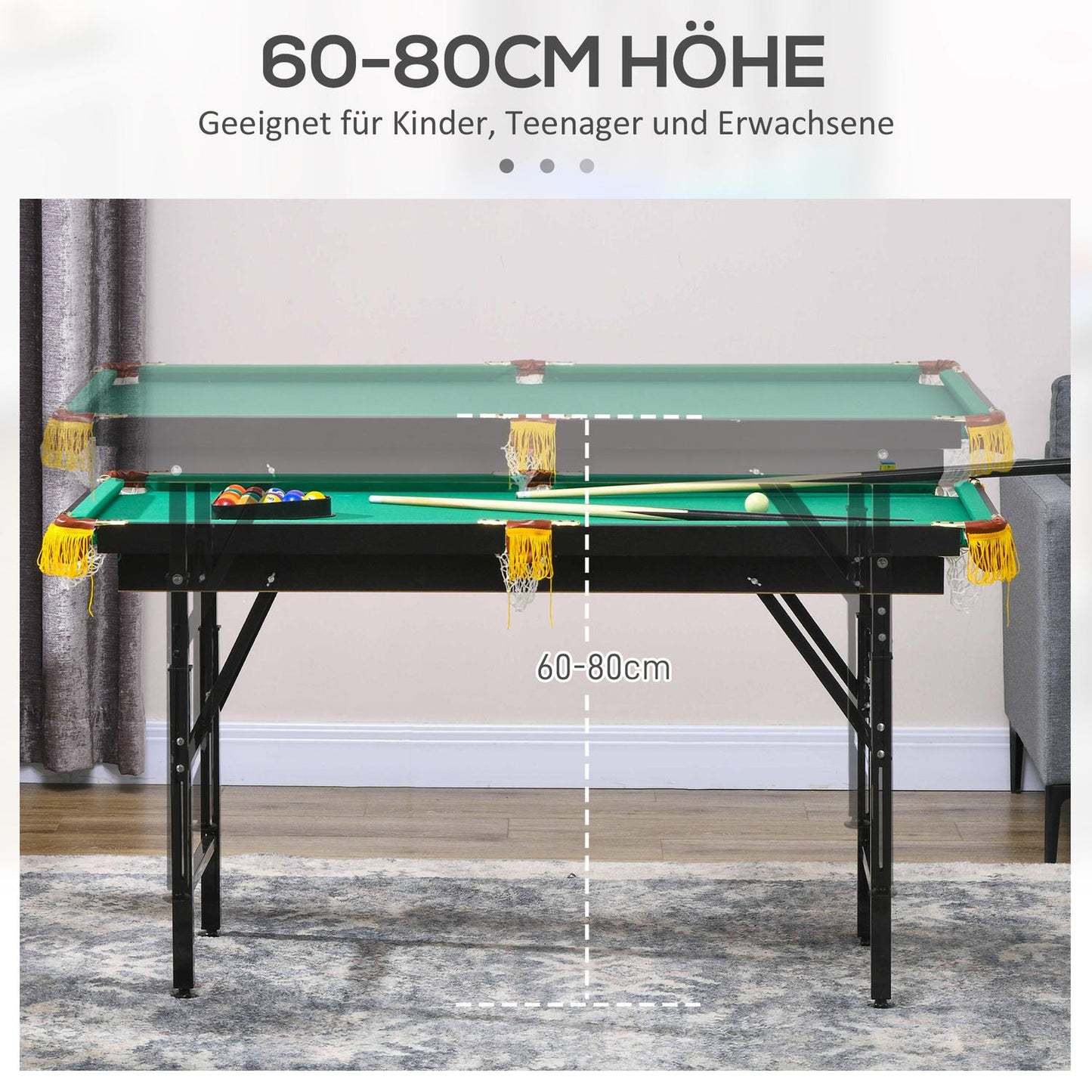 2-in-1 game table - pool and table tennis, adjustable height