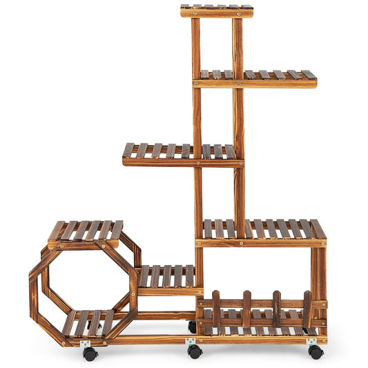 Multilayer Wooden Plant Stand Movable Flower Shelf 107 x 29 x 74 cm Natural