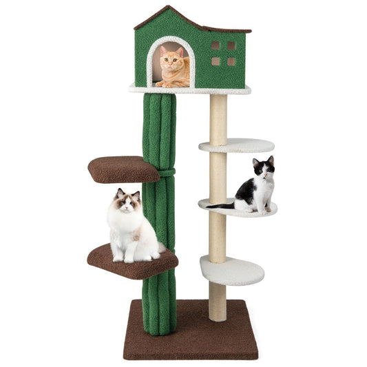 Multi-level scratching post, stable cat scratching post with sisal-covered scratching posts & 5 plush platforms, cat furniture 153cm