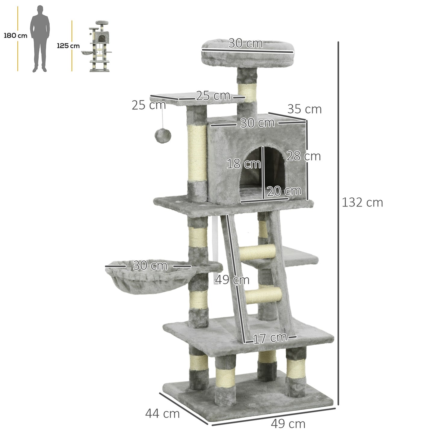 Cat tree with hammock, cave & basket for cats up to 4.5 kg