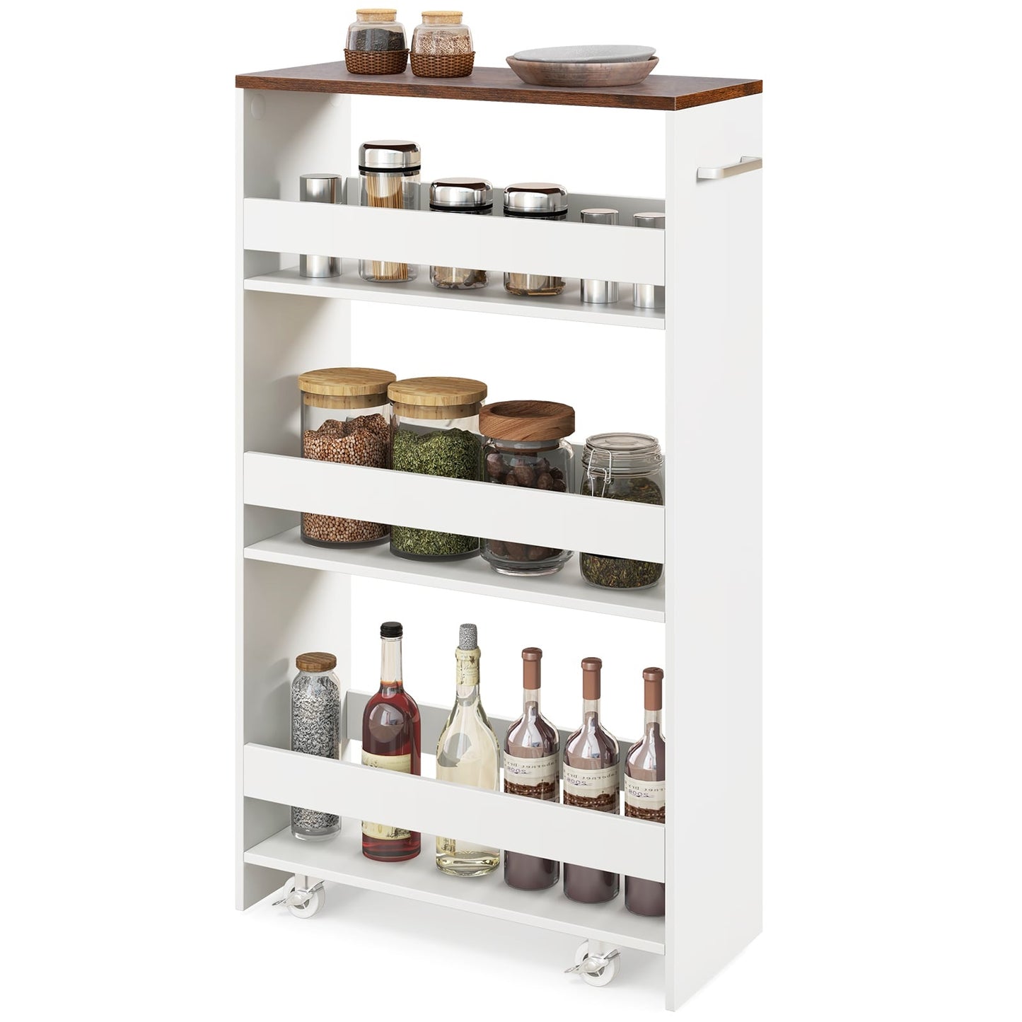 Narrow 4-Tier Rolling Kitchen Cart, 20 cm Wide, White