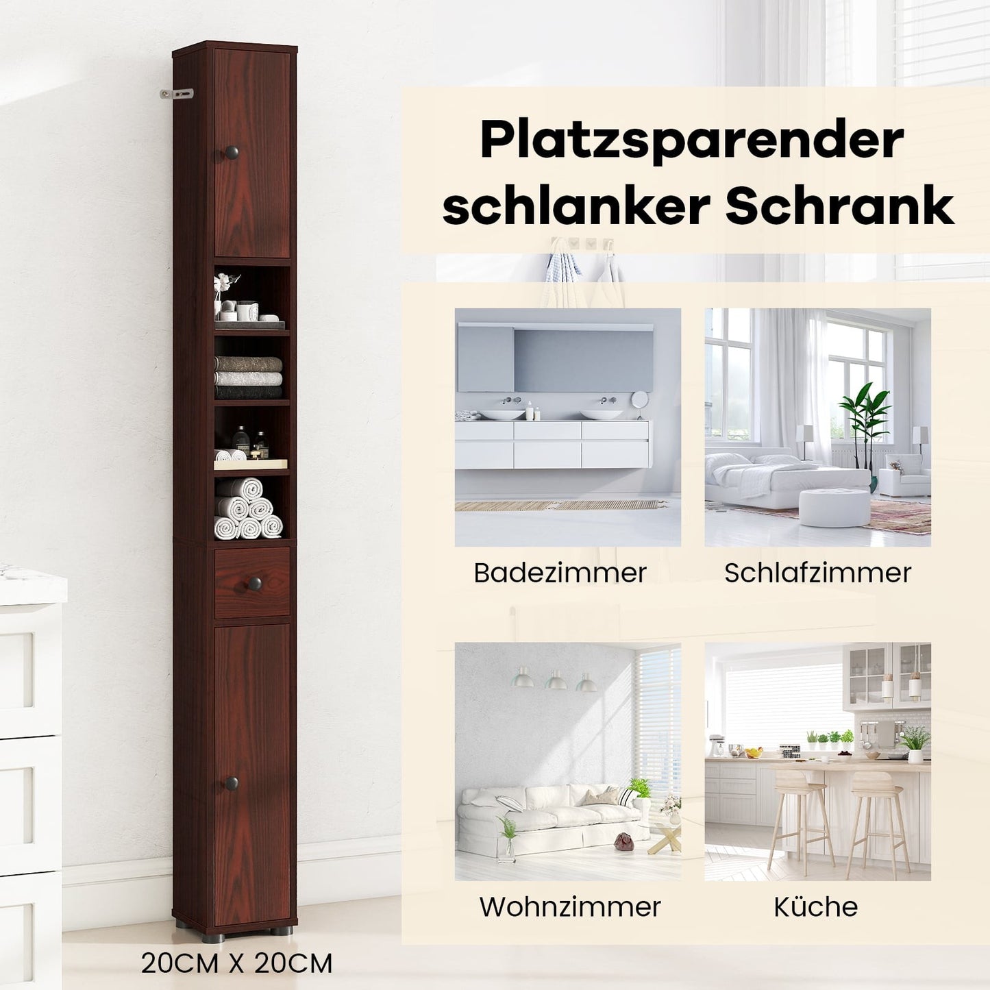 Narrow Bathroom Cabinet with Adjustable Shelves, Drawer