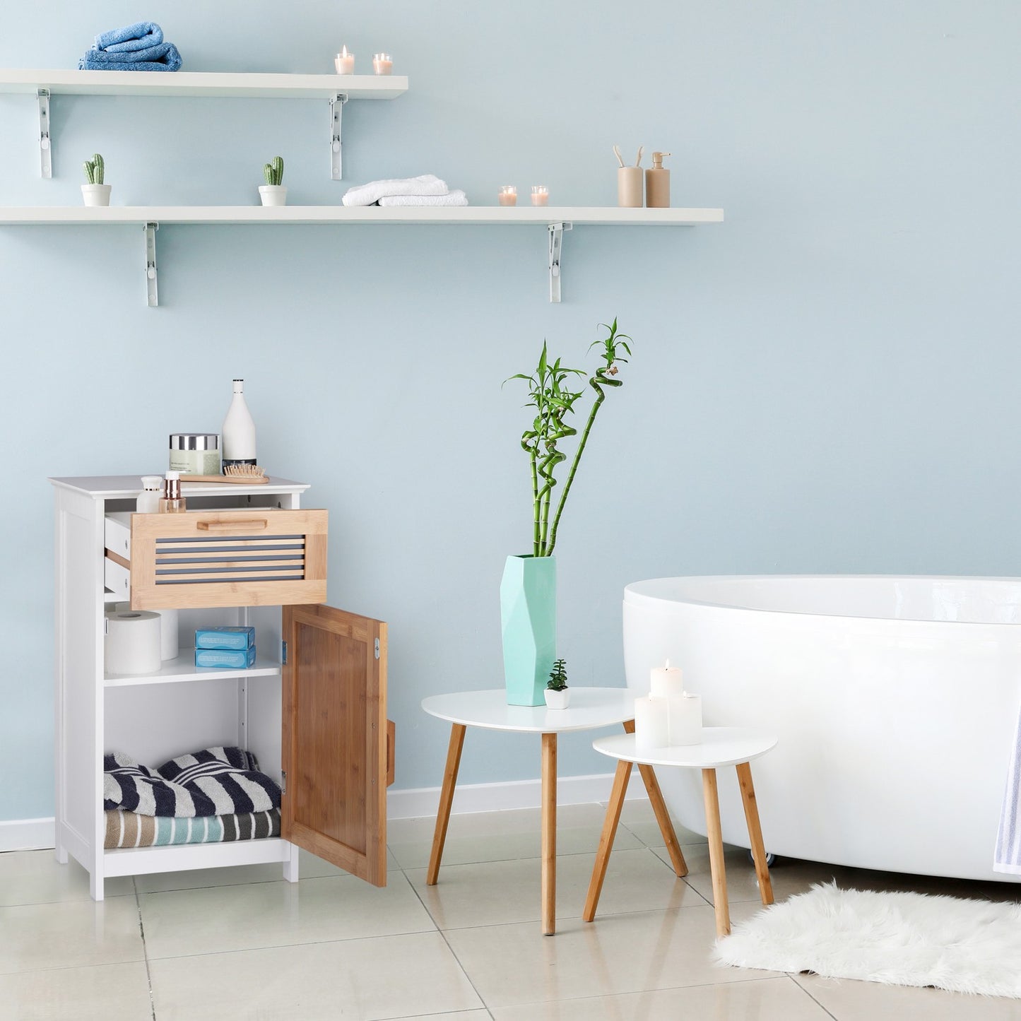 Narrow Bathroom Cabinet with Drawer