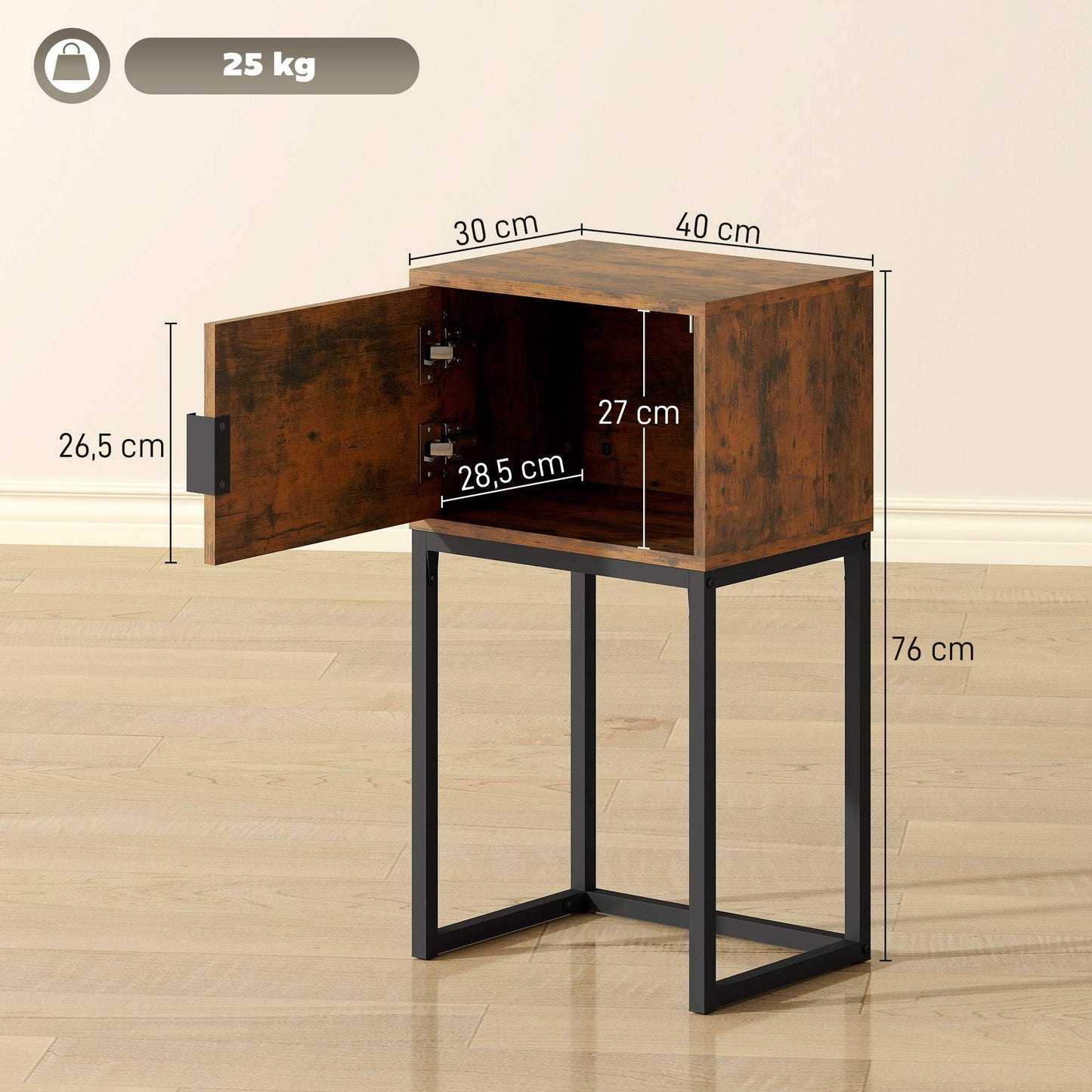 Narrow Console Table, Industrial Design, Rustic Brown, 40x30x76cm