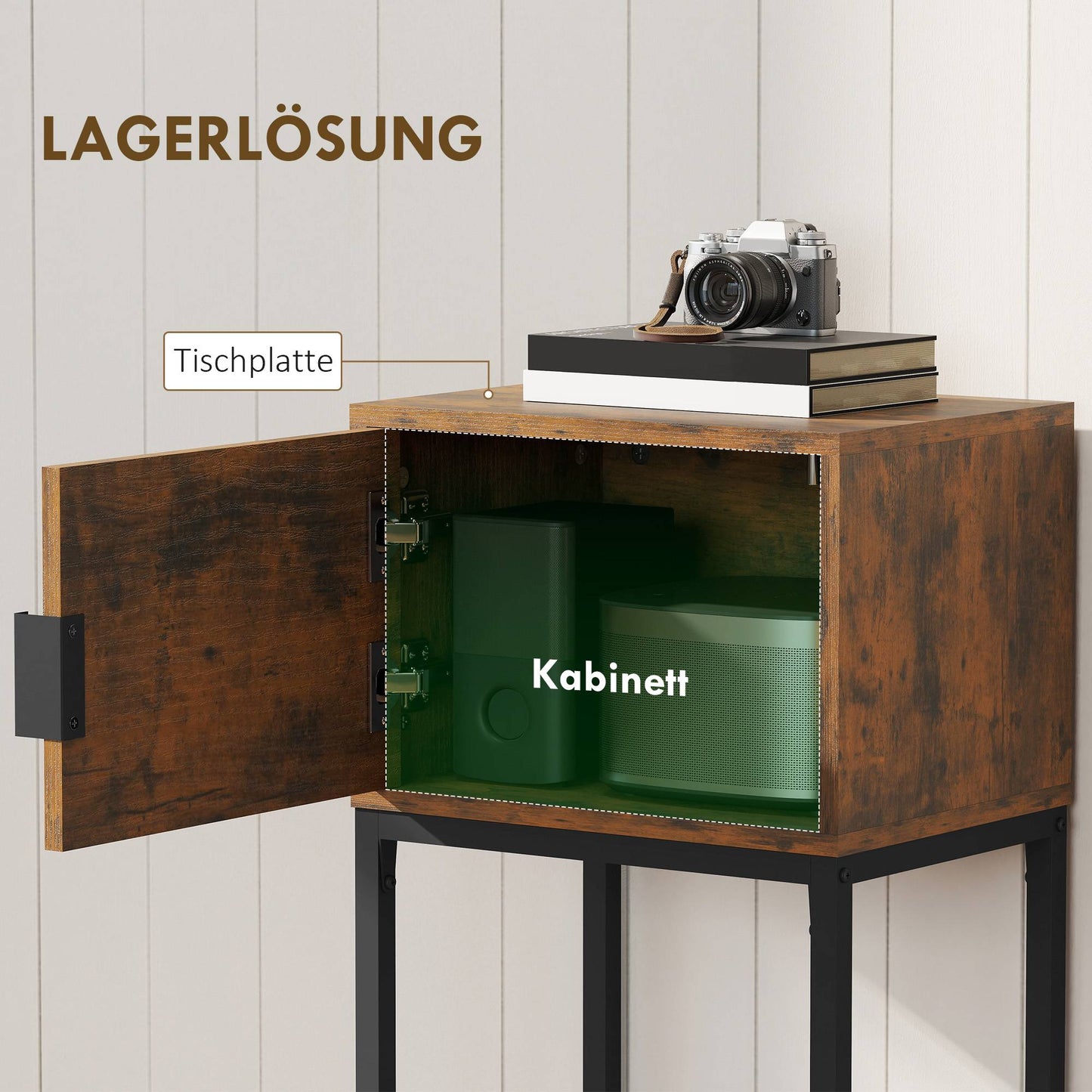 Narrow Console Table, Industrial Design, Rustic Brown, 40x30x76cm