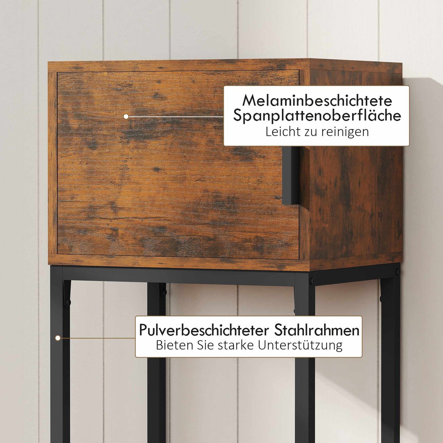 Narrow Console Table, Industrial Design, Rustic Brown, 40x30x76cm