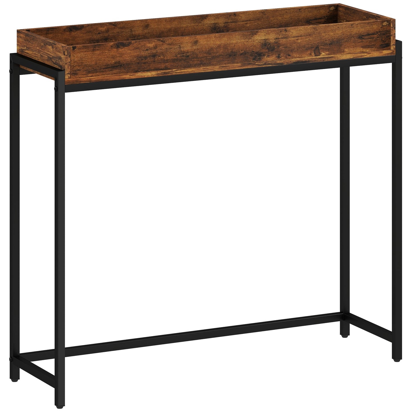 Narrow Console Table, Metal & Chipboard, Rustic Brown