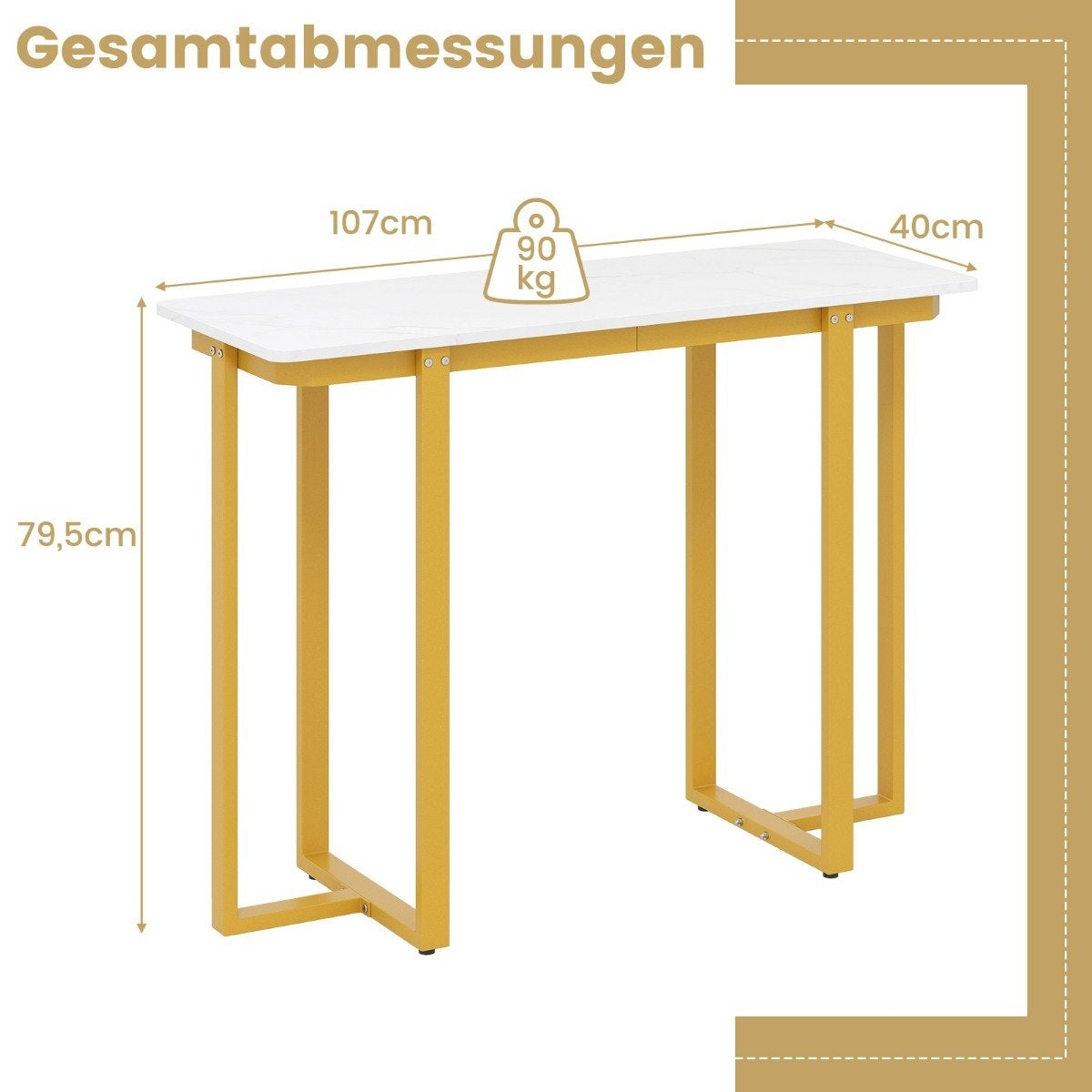 Narrow Console Table with Faux Marble Top, 107 x 40 cm