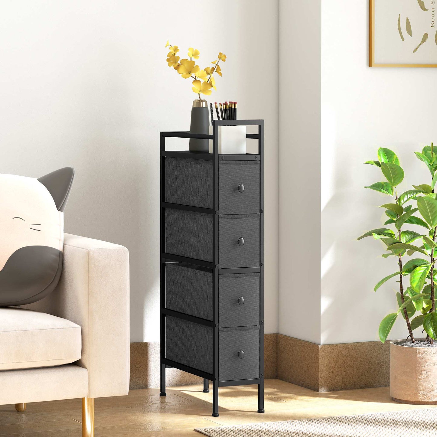 Narrow Fabric Dresser with 4 Drawers, Black, 20x43x81.5 cm