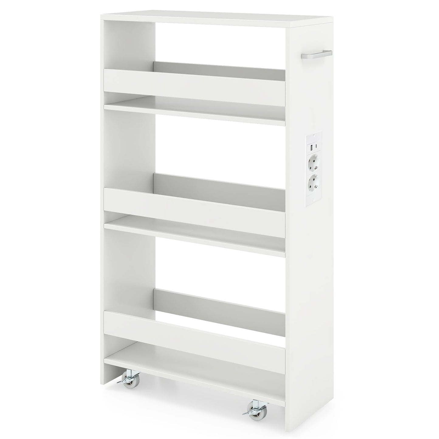 Narrow Rolling Storage Cart, 4-Tier with Charging Station