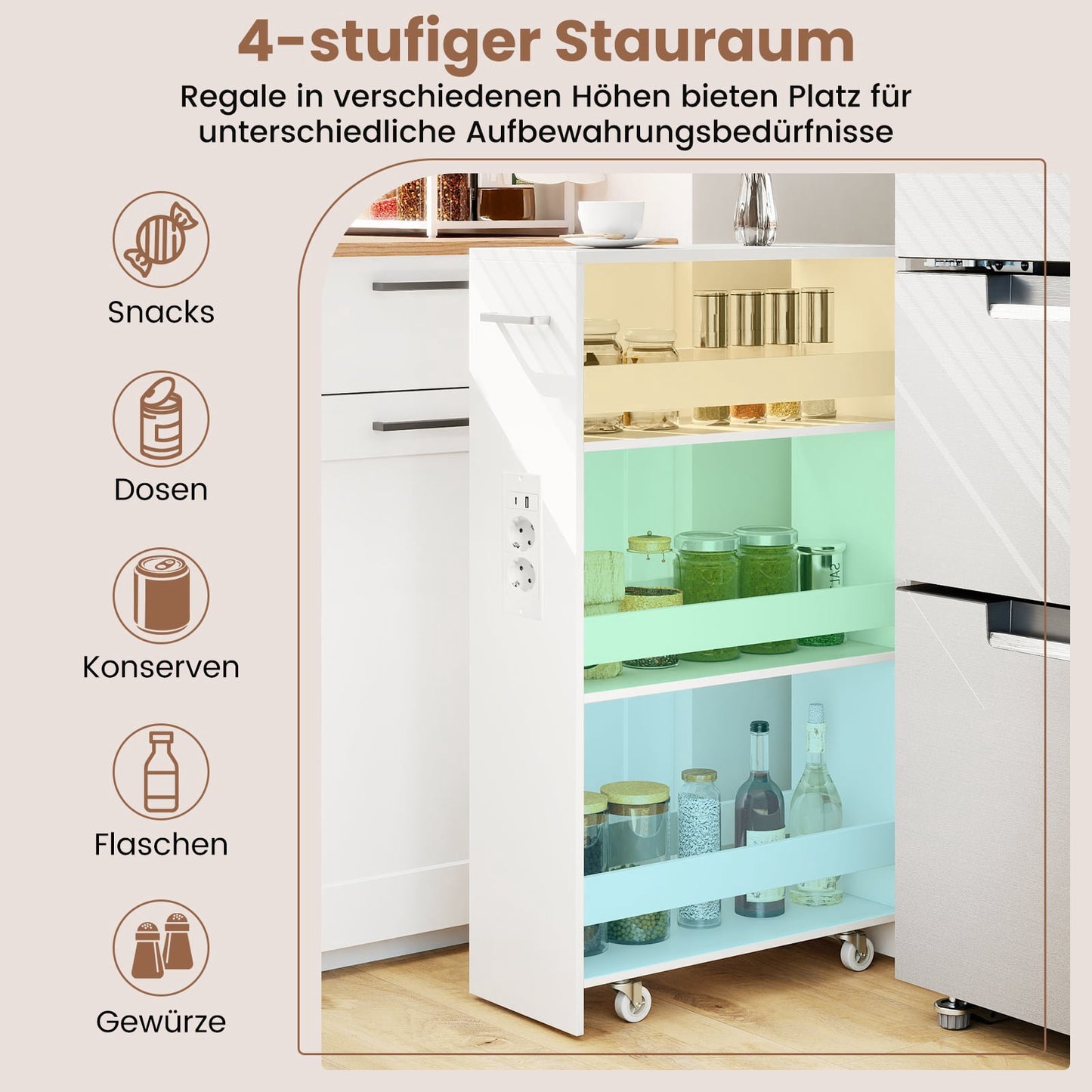 Narrow Rolling Storage Cart, 4-Tier with Charging Station